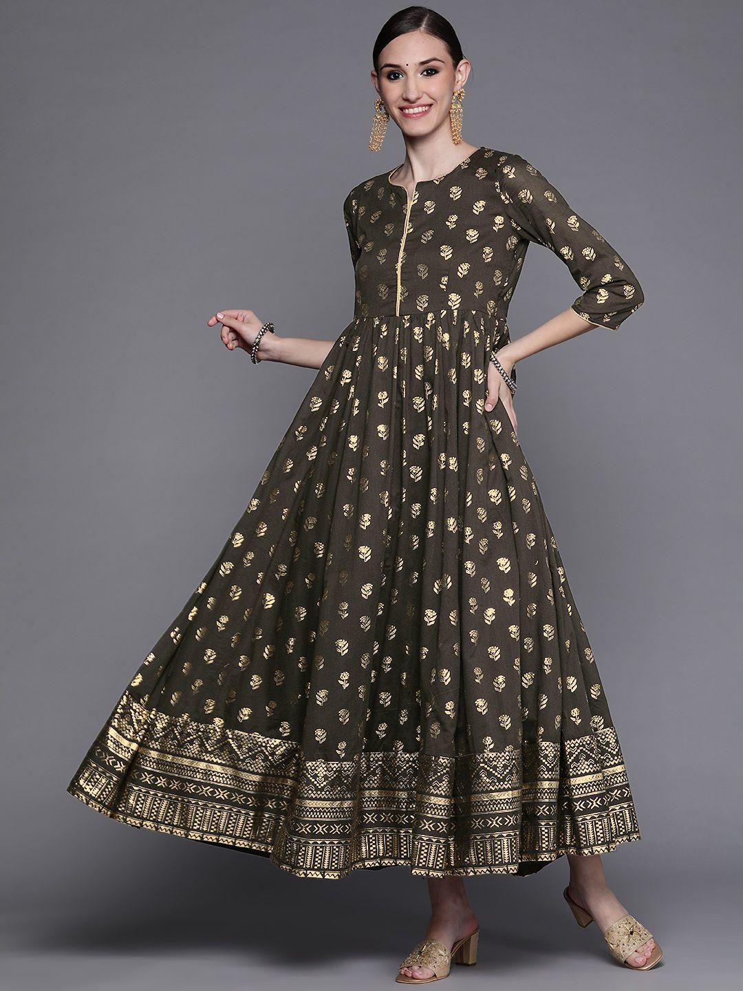 biba-charcoal-&-golden-ethnic-motifs-ethnic-a-line-maxi-dress