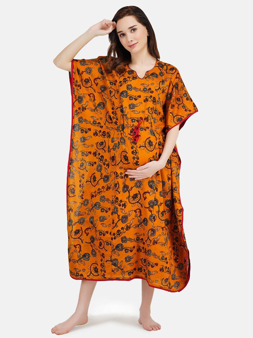 koi-sleepwear-woman-mustard-printed-maternity-kaftan-nightdress