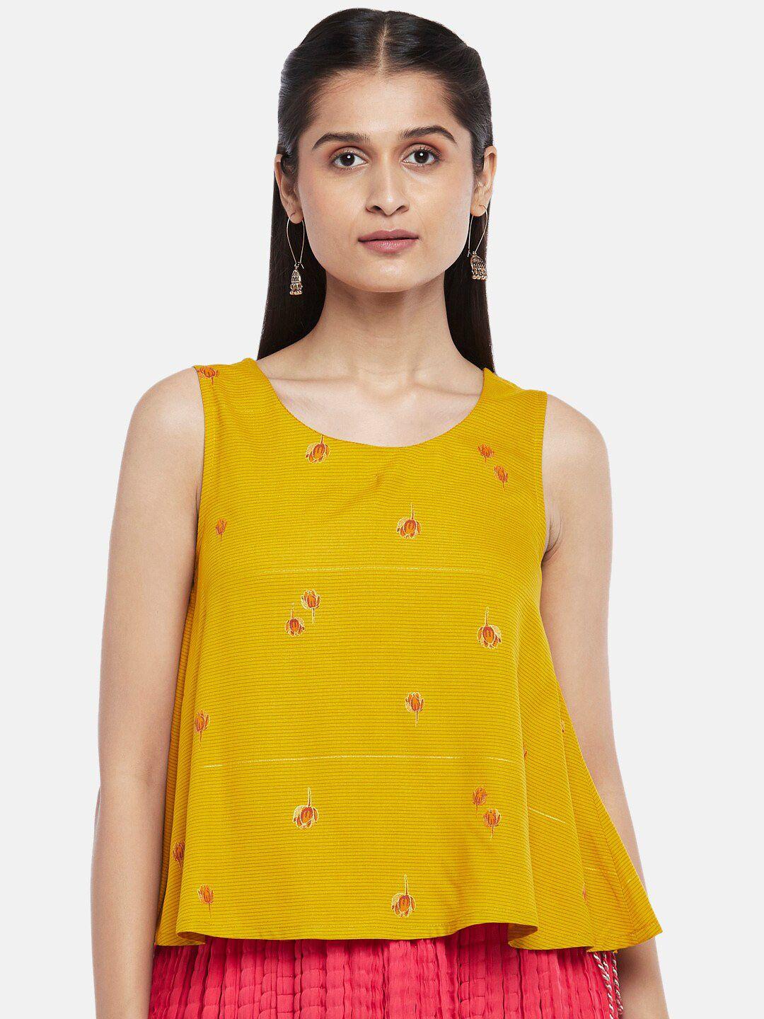 akkriti-by-pantaloons-mustard-yellow-ethnic-motifs-print-a-line-top