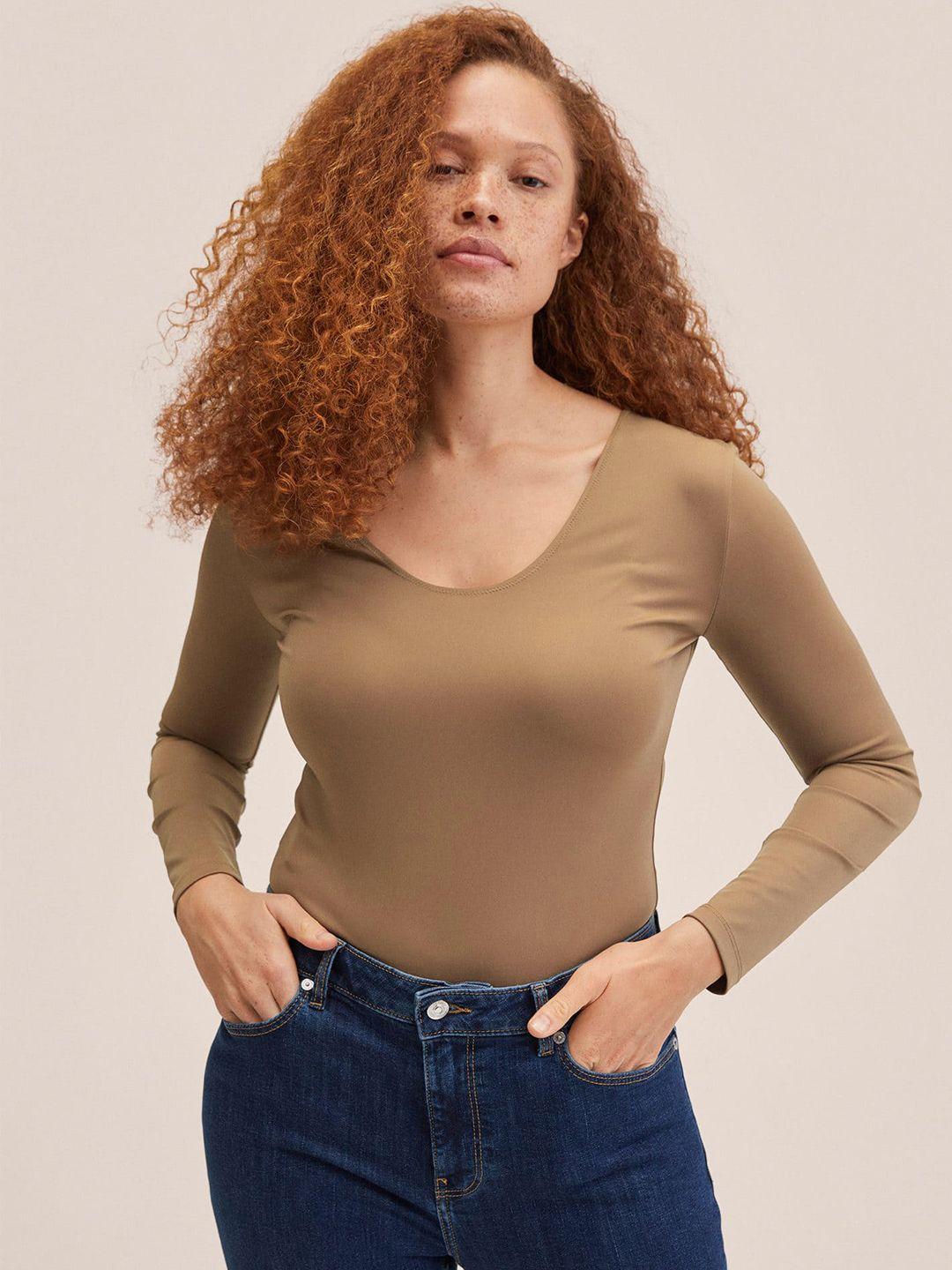 mango-women-brown-solid-bodysuit