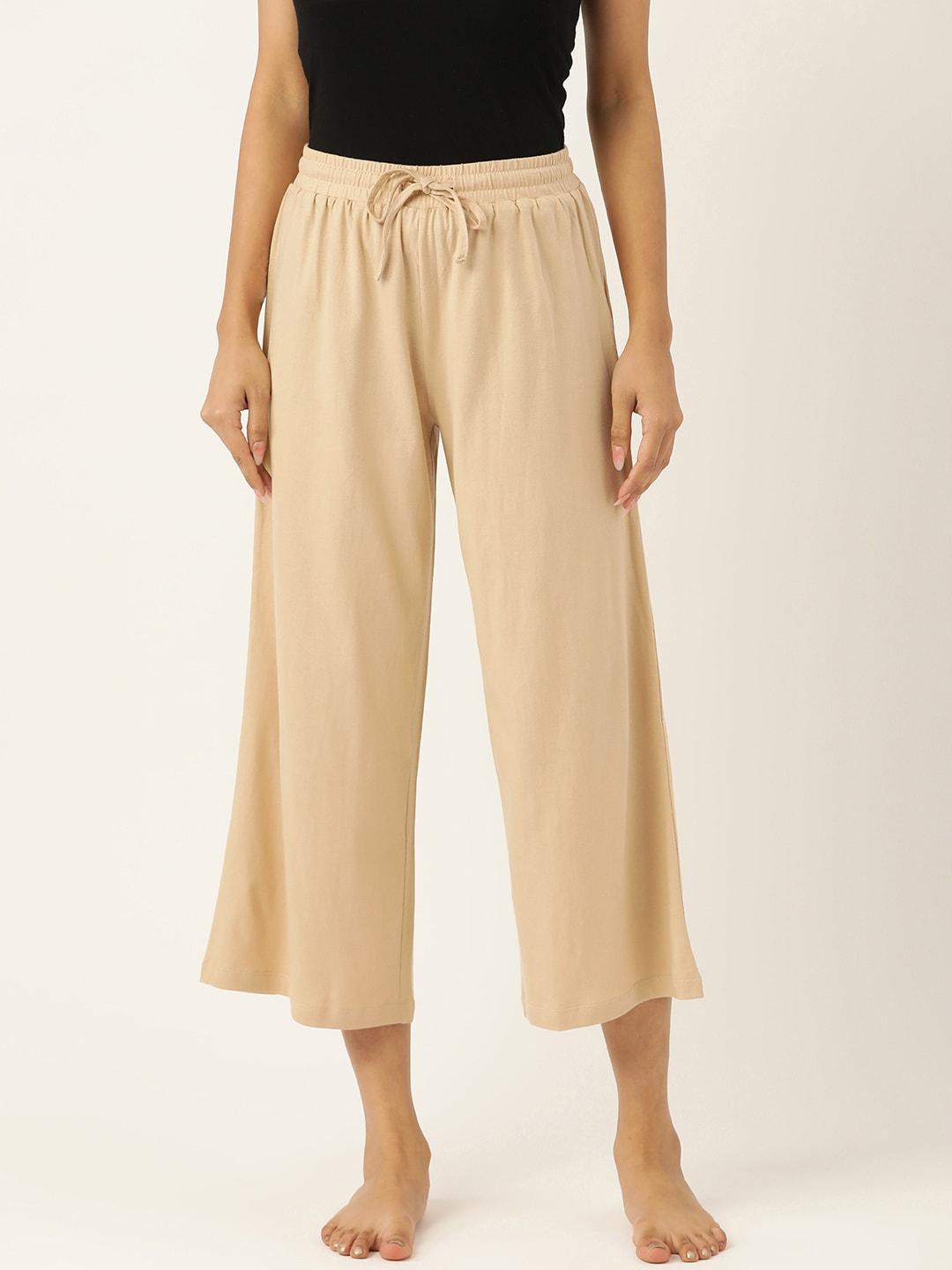 ETC Women Beige Solid Flared Lounge Pant