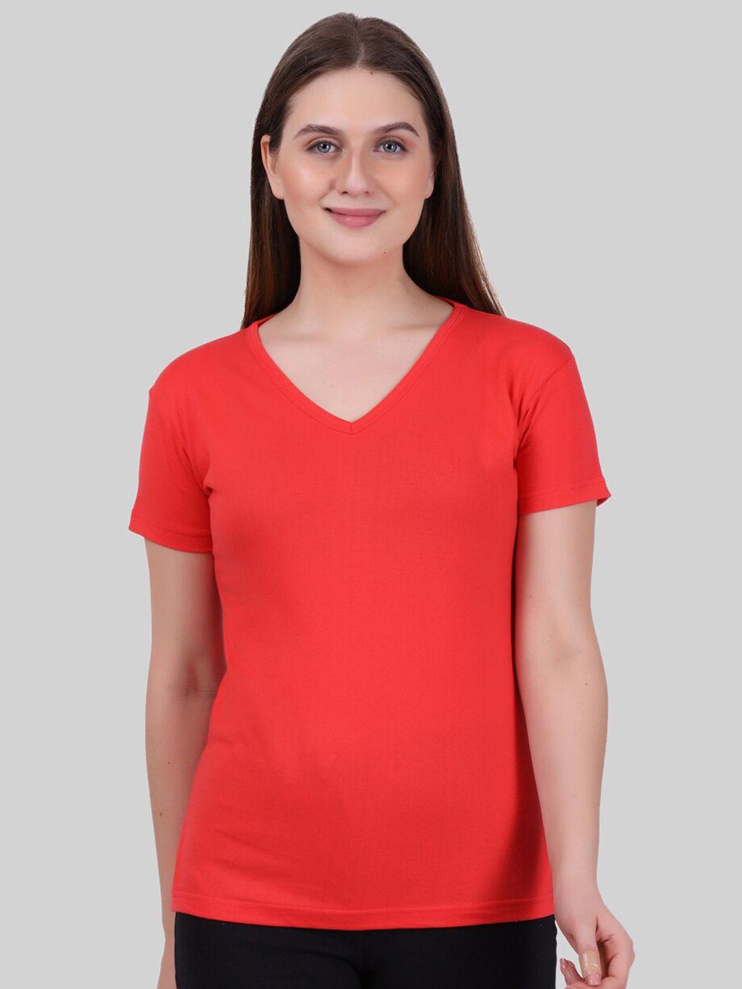 fleximaa-women-coral-v-neck-t-shirt