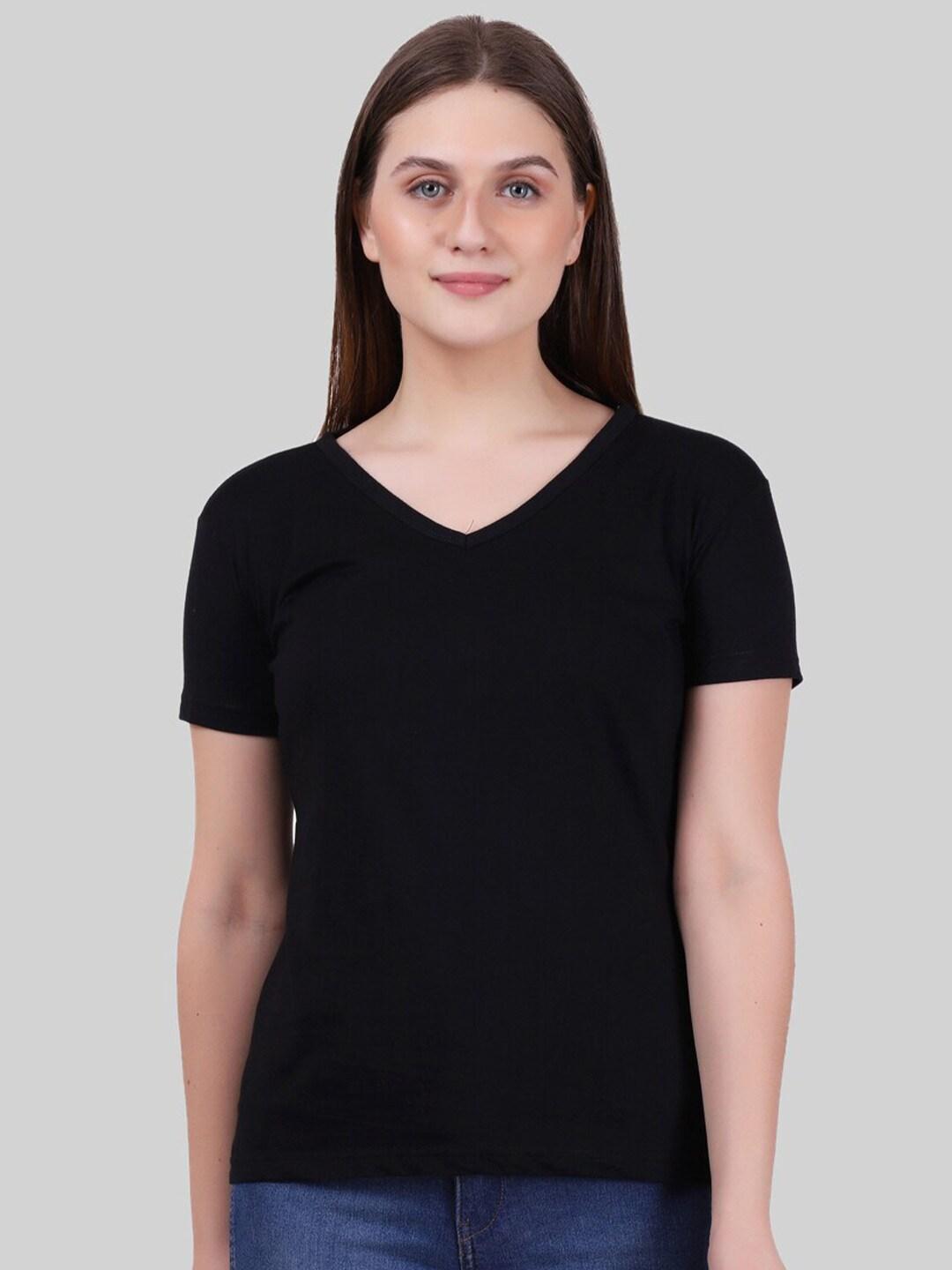 Fleximaa Women Black V-Neck T-shirt