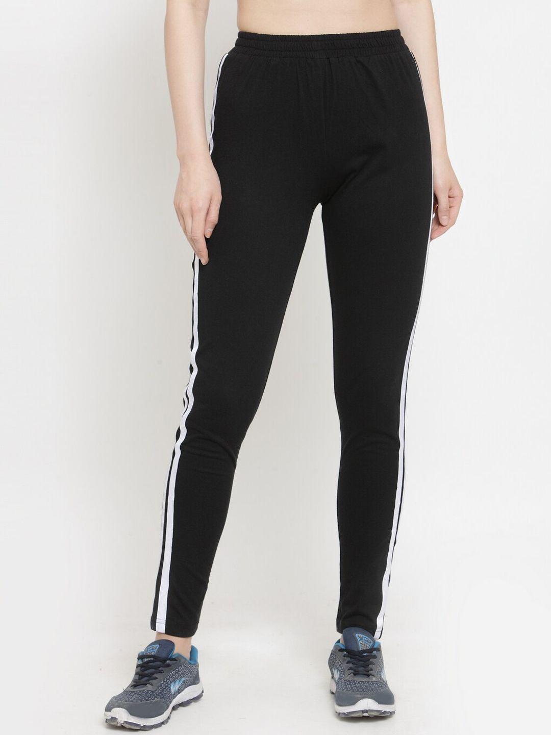 boston-club-women-black-cotton-track-pants-with-side-panel-detail