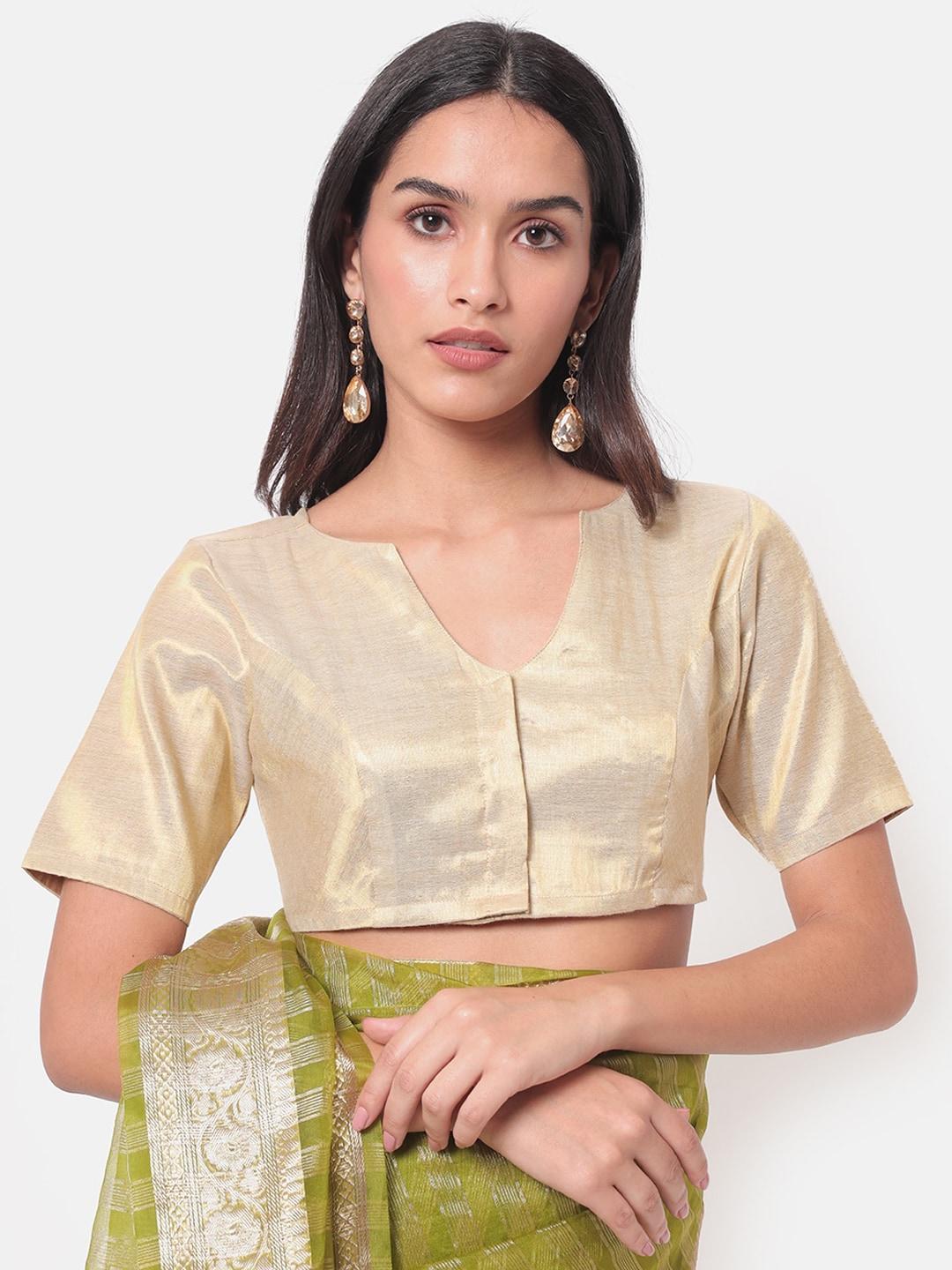 saaki-women-gold-coloured-solid-saree-blouse