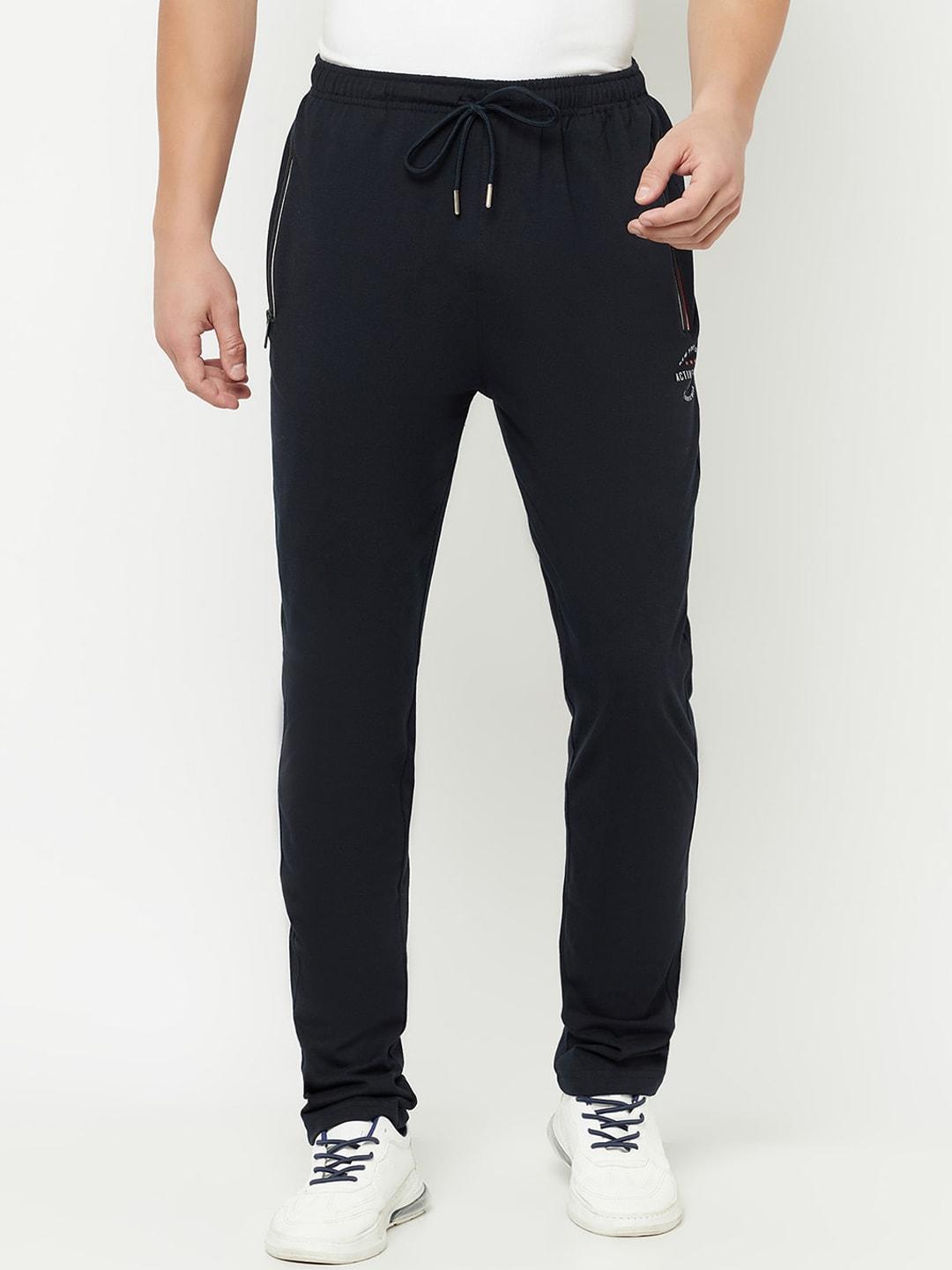Cantabil Men Navy Blue Solid Cotton Track Pants