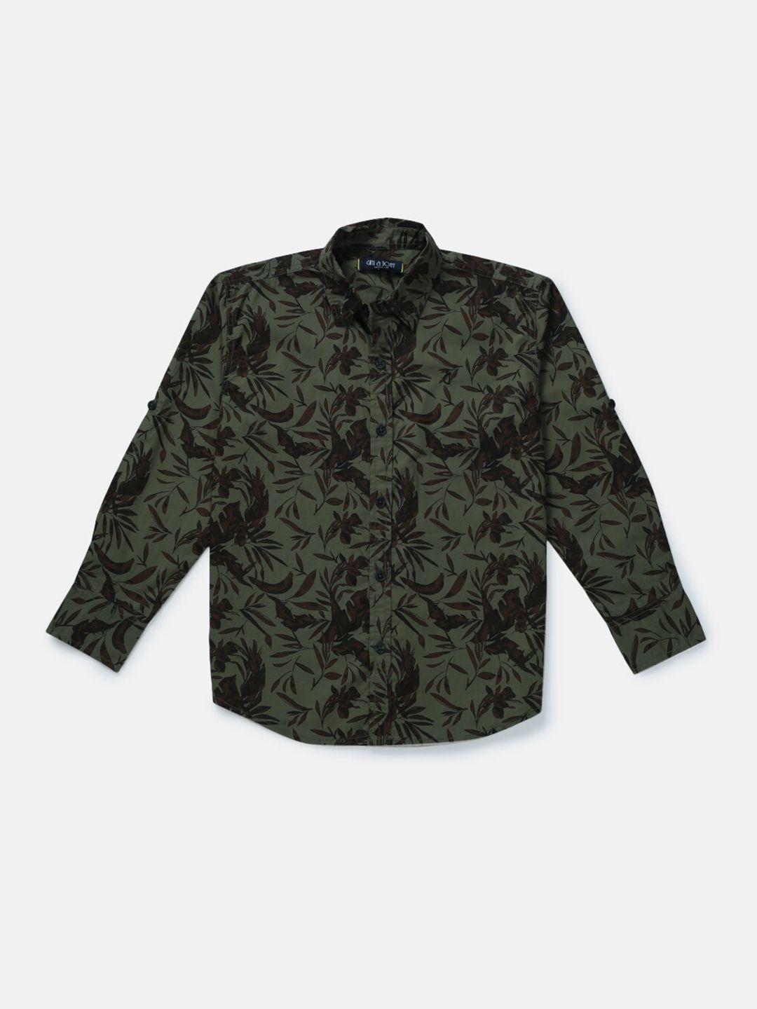 Gini and Jony Boys Olive Green Classic Floral Printed Casual Shirt