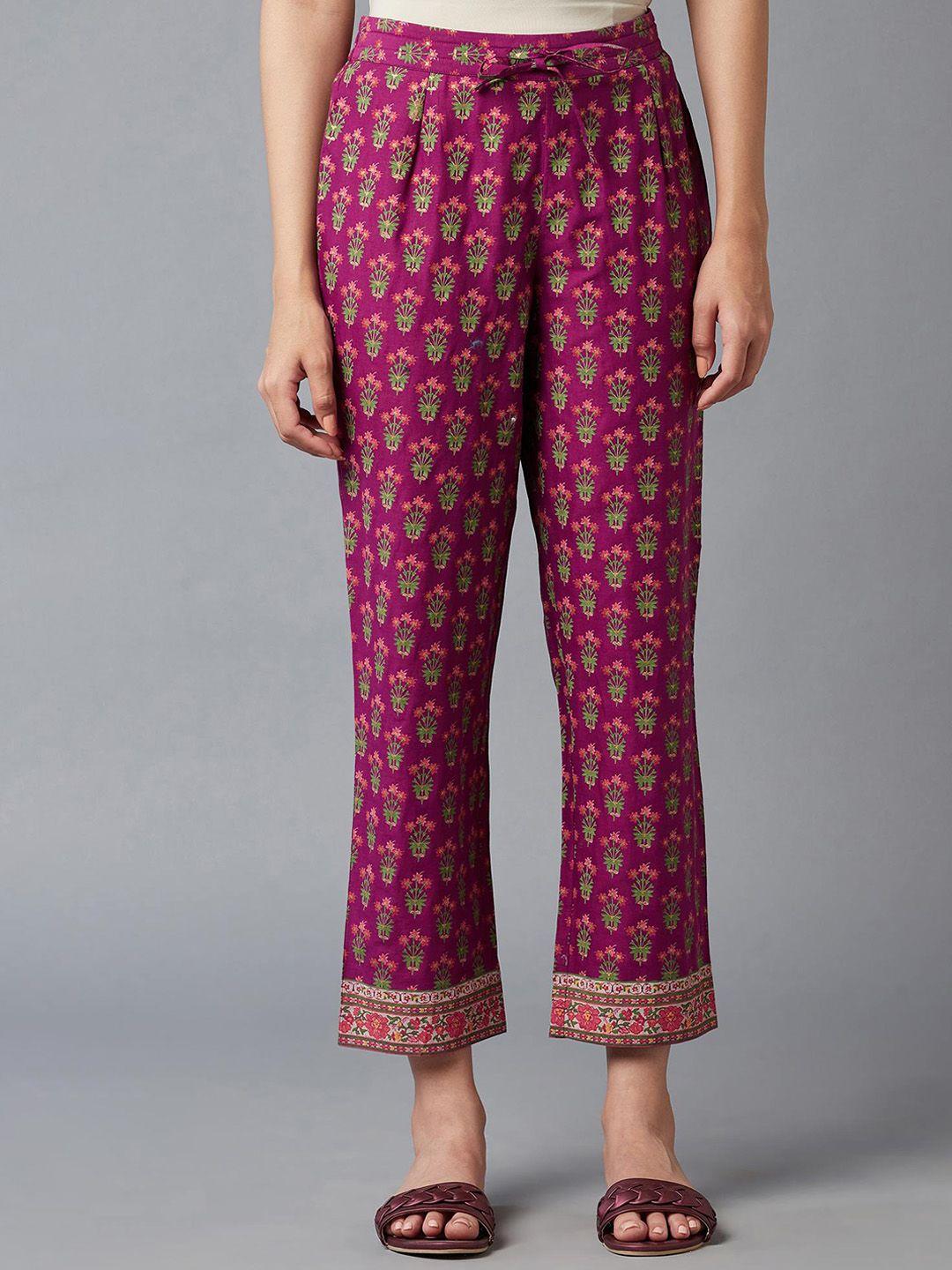 W Women Purple Floral Printed Trousers