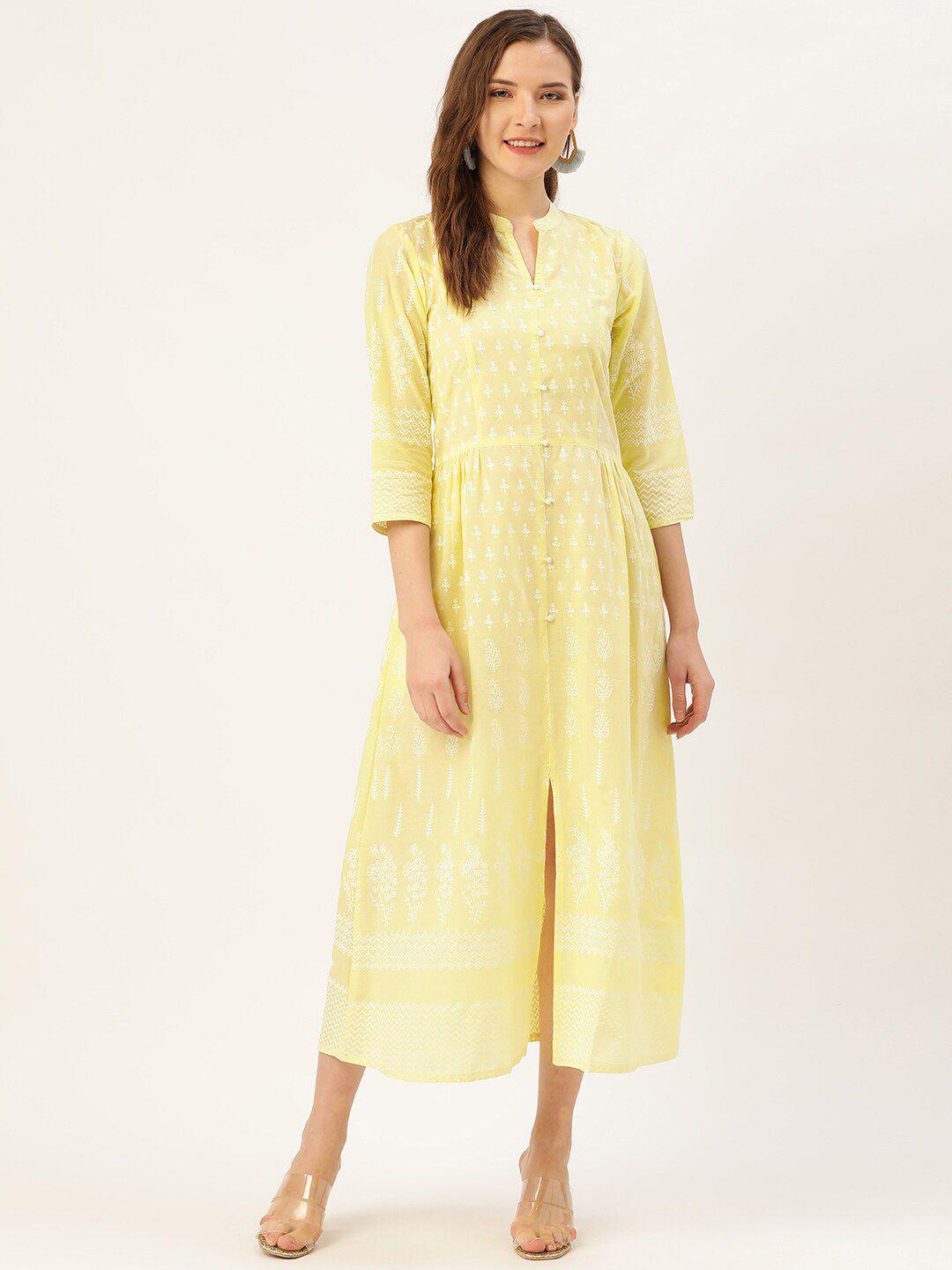 jaipur-kurti-women-yellow-&-white-ethnic-motifs-printed-cotton-a-line-midi-dress