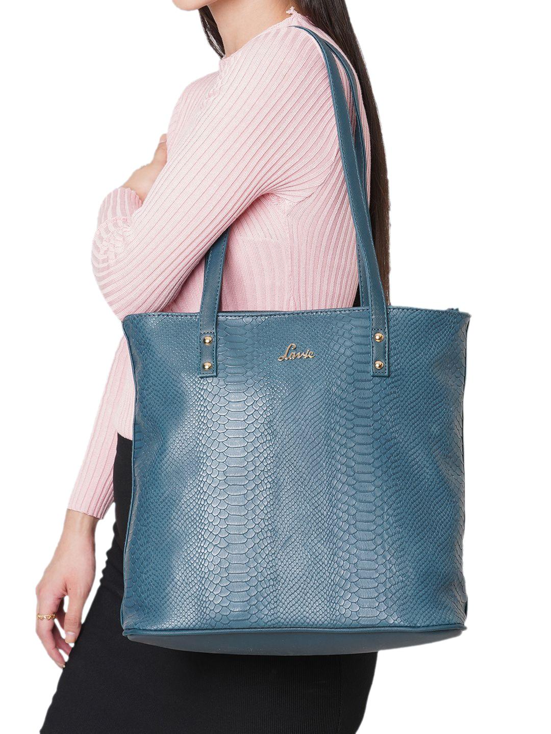 Lavie Pavo Nov Teal Blue Textured Structured Shoulder Bag