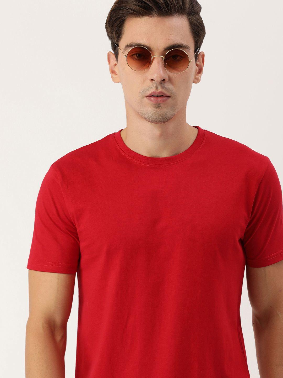 IVOC Men Red Round Neck Cotton T-shirt
