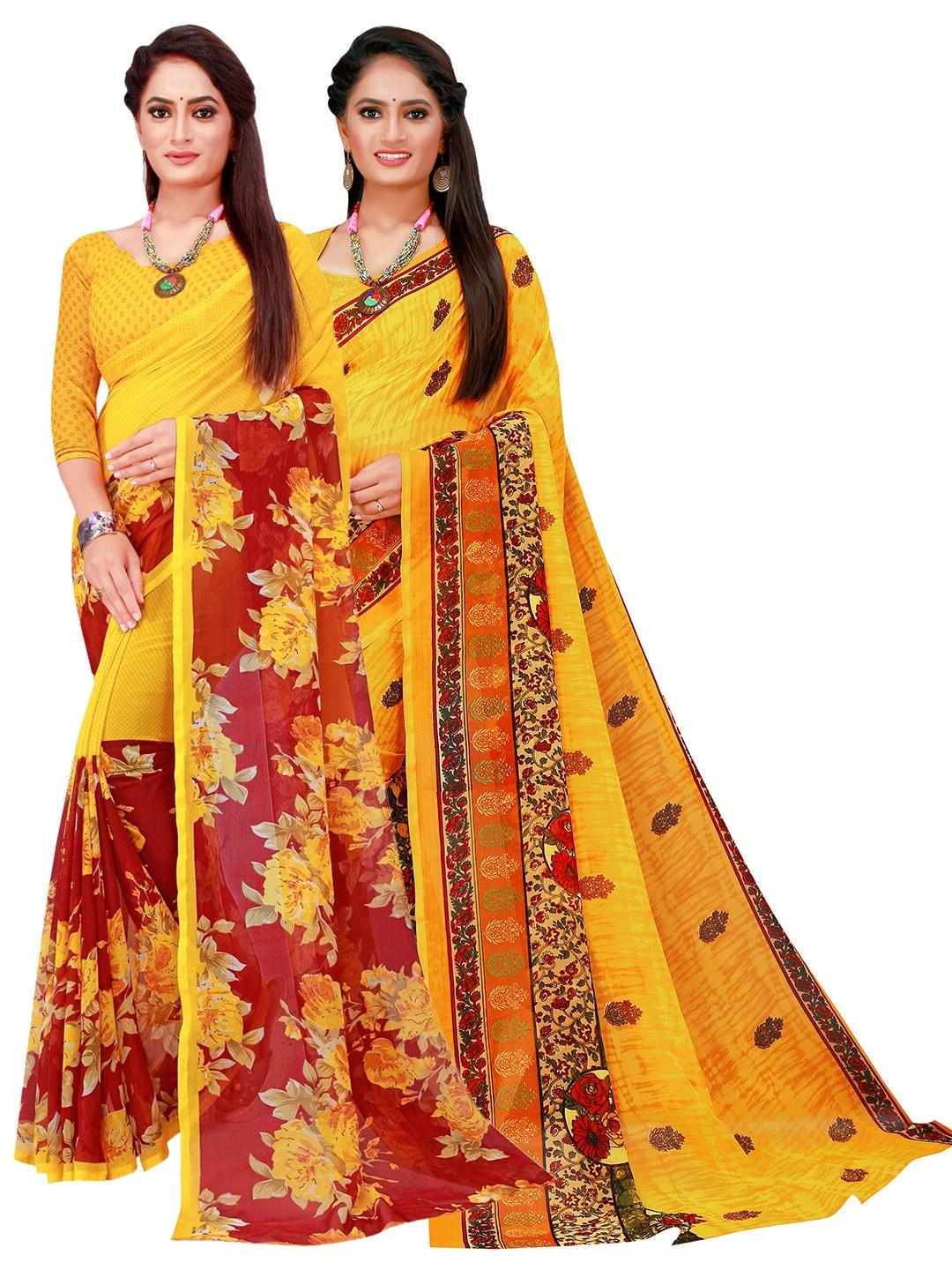 saadhvi-pack-of-2-maroon-&-yellow-floral-pure-georgette-sarees