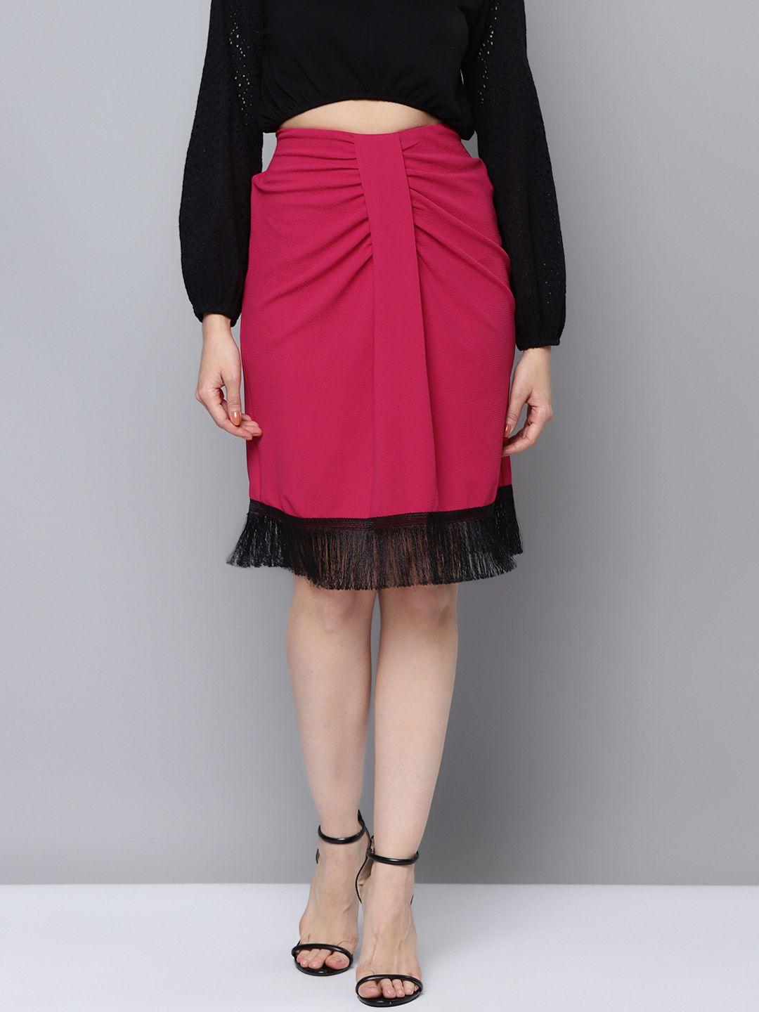 SASSAFRAS Women Fuchsia Textured Ruched A-Line Skirt