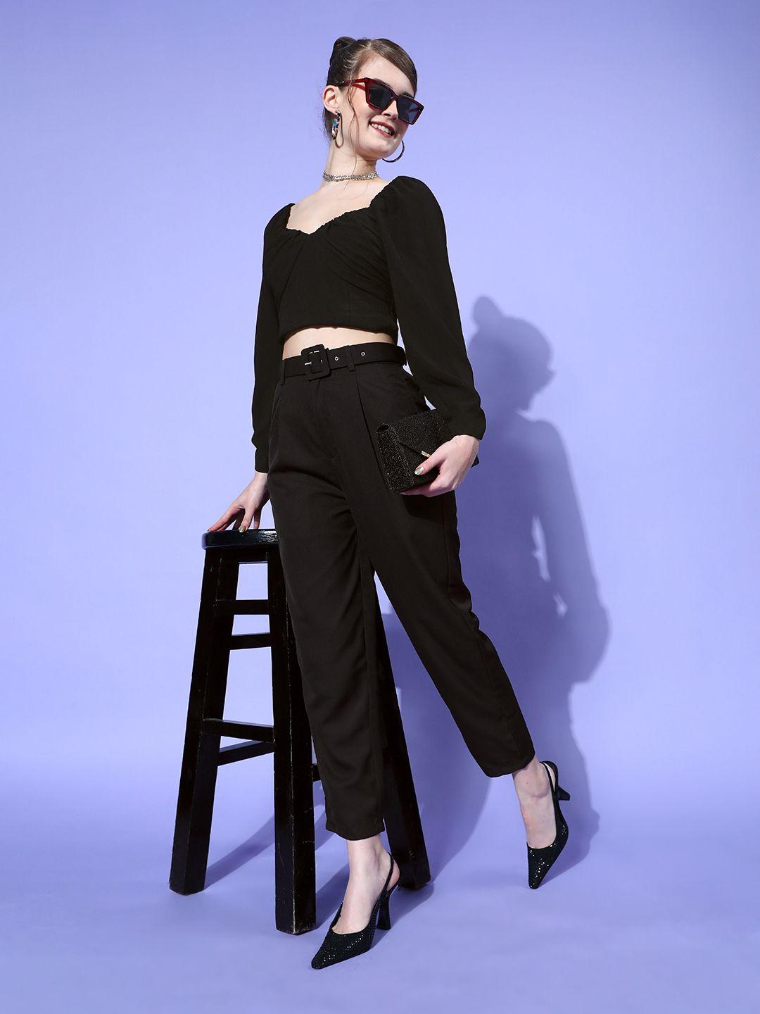 pluss-women-black-solid-high-rise-pleated-trousers