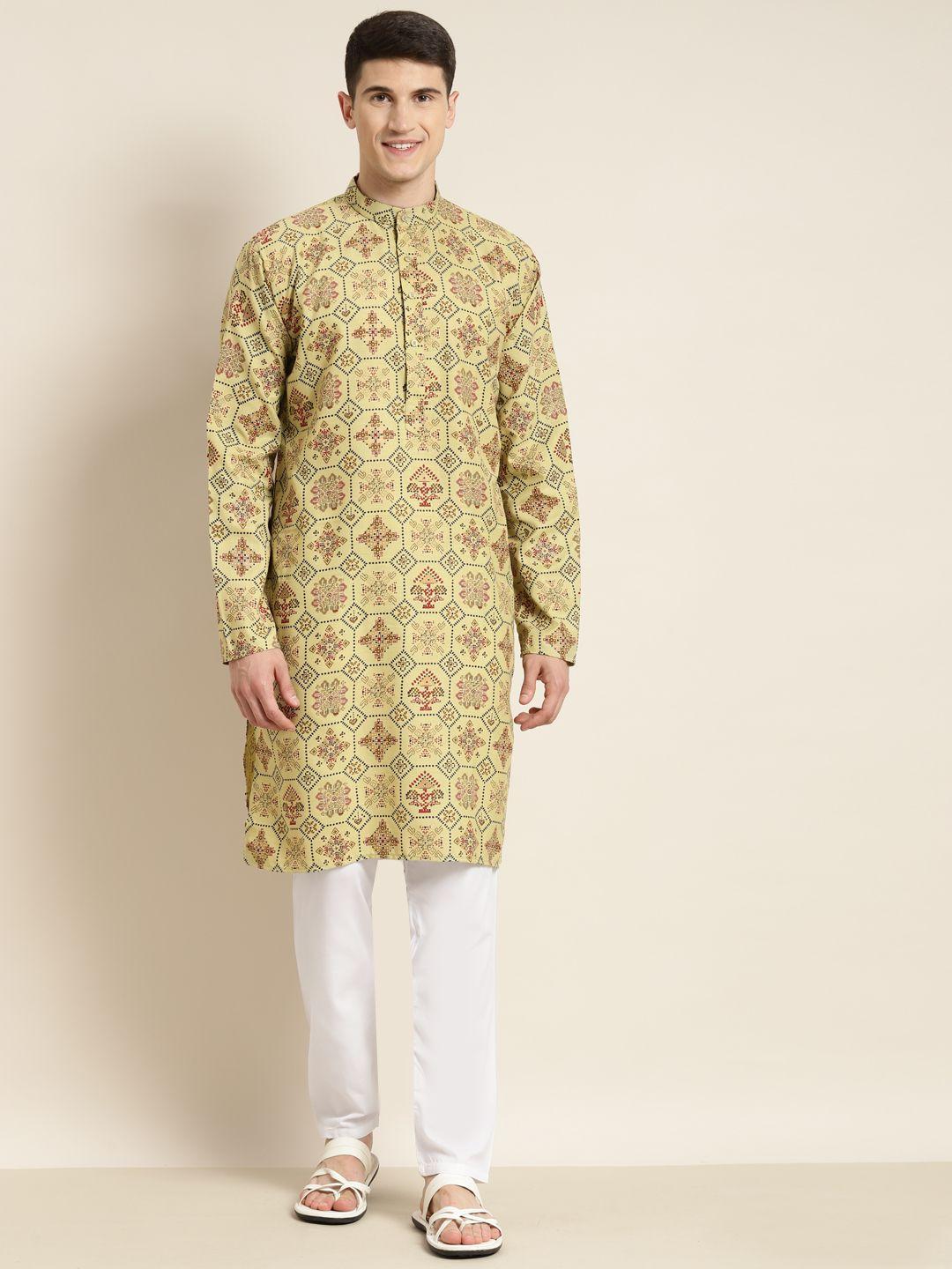 sojanya-men-green-printed-cotton-linen-kurta-with-churidar
