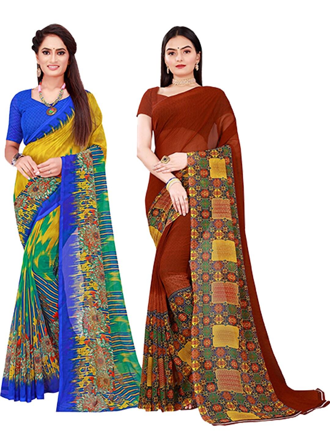 Florence Maroon & Blue Set Of 2 Pure Georgette Saree