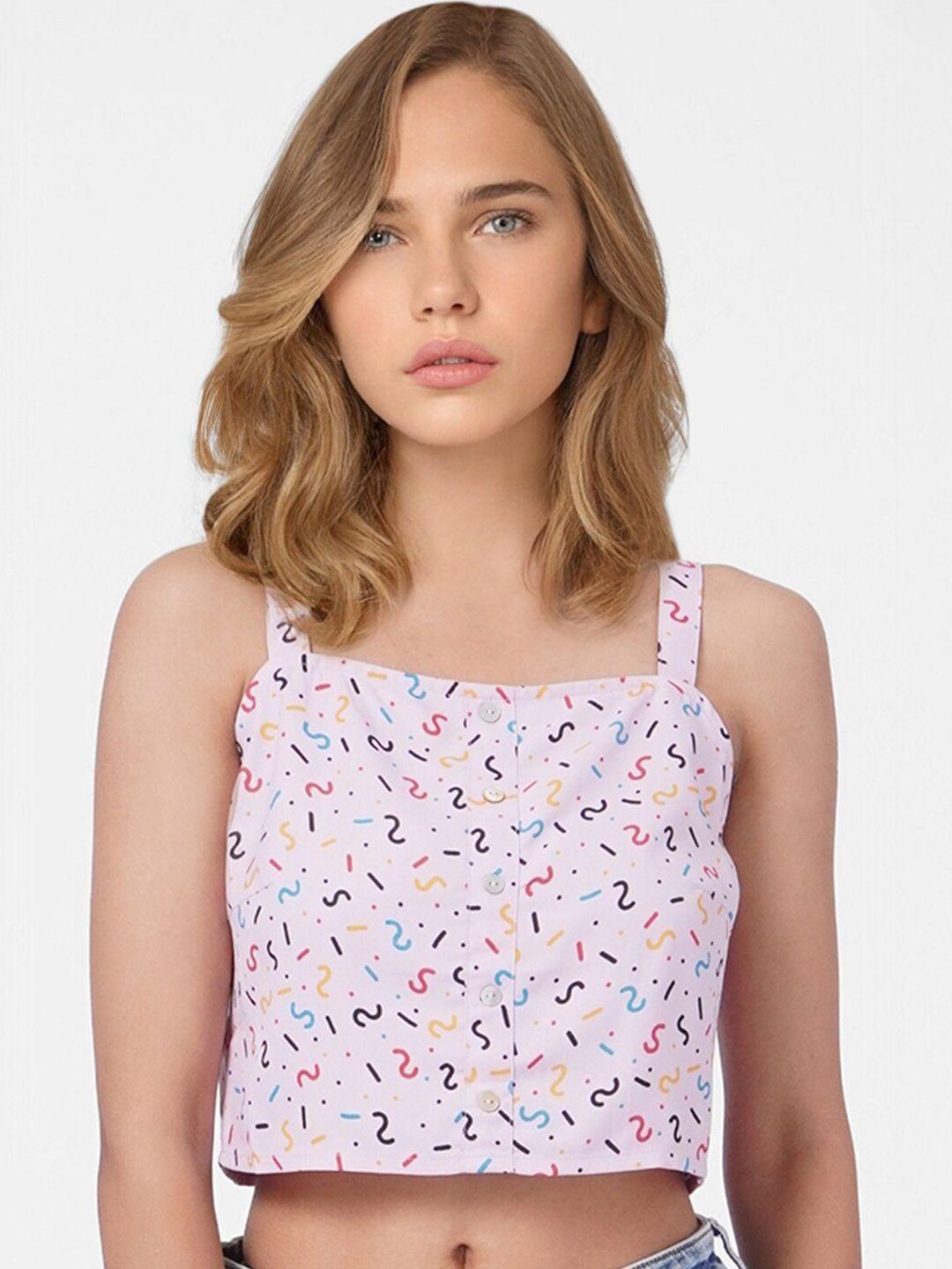 ONLY Pink Abstract Print Smocked Crop Top