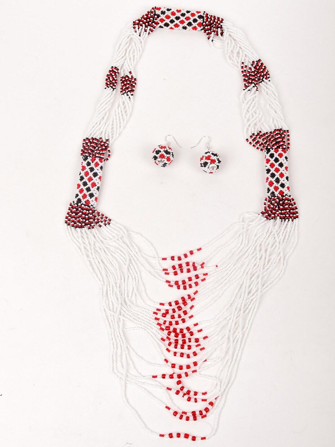 ODETTE White & Red Beaded Jewellery Set