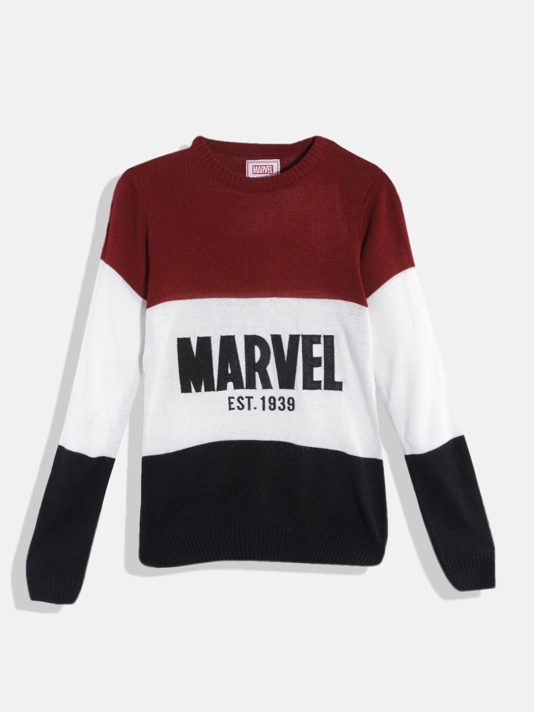 kook-n-keech-marvel-teens-boys-maroon-&-white-marvel-print-colourblocked-pullover