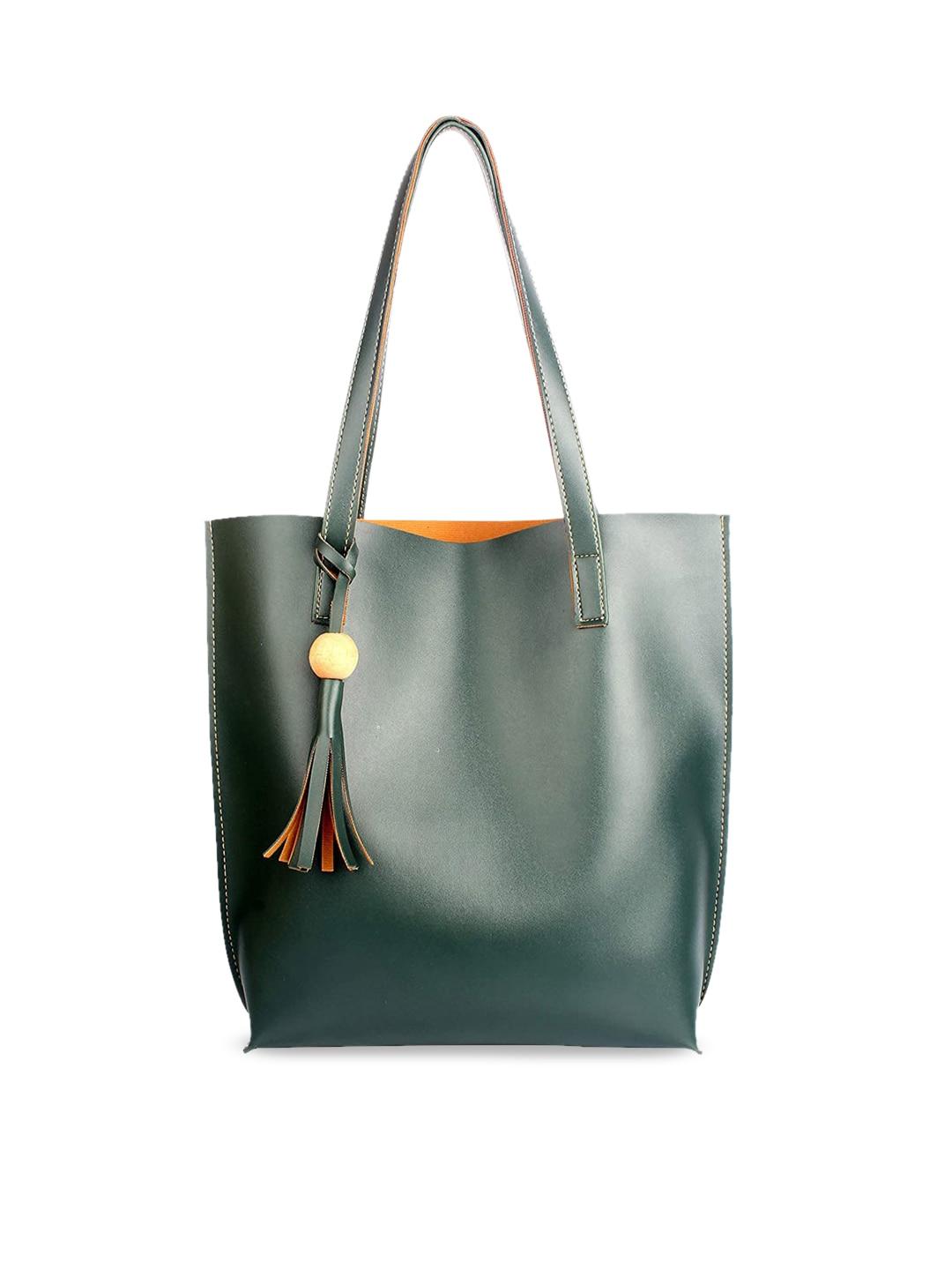 Style SHOES Green PU Shopper Tote Bag with Tasselled
