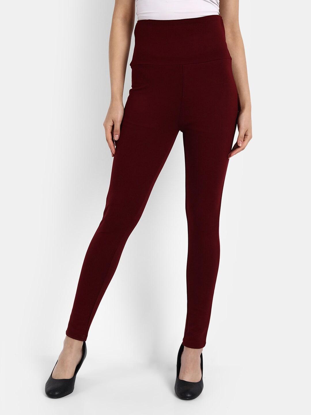 Next One Women Maroon Solid Skinny-Fit Jeggings