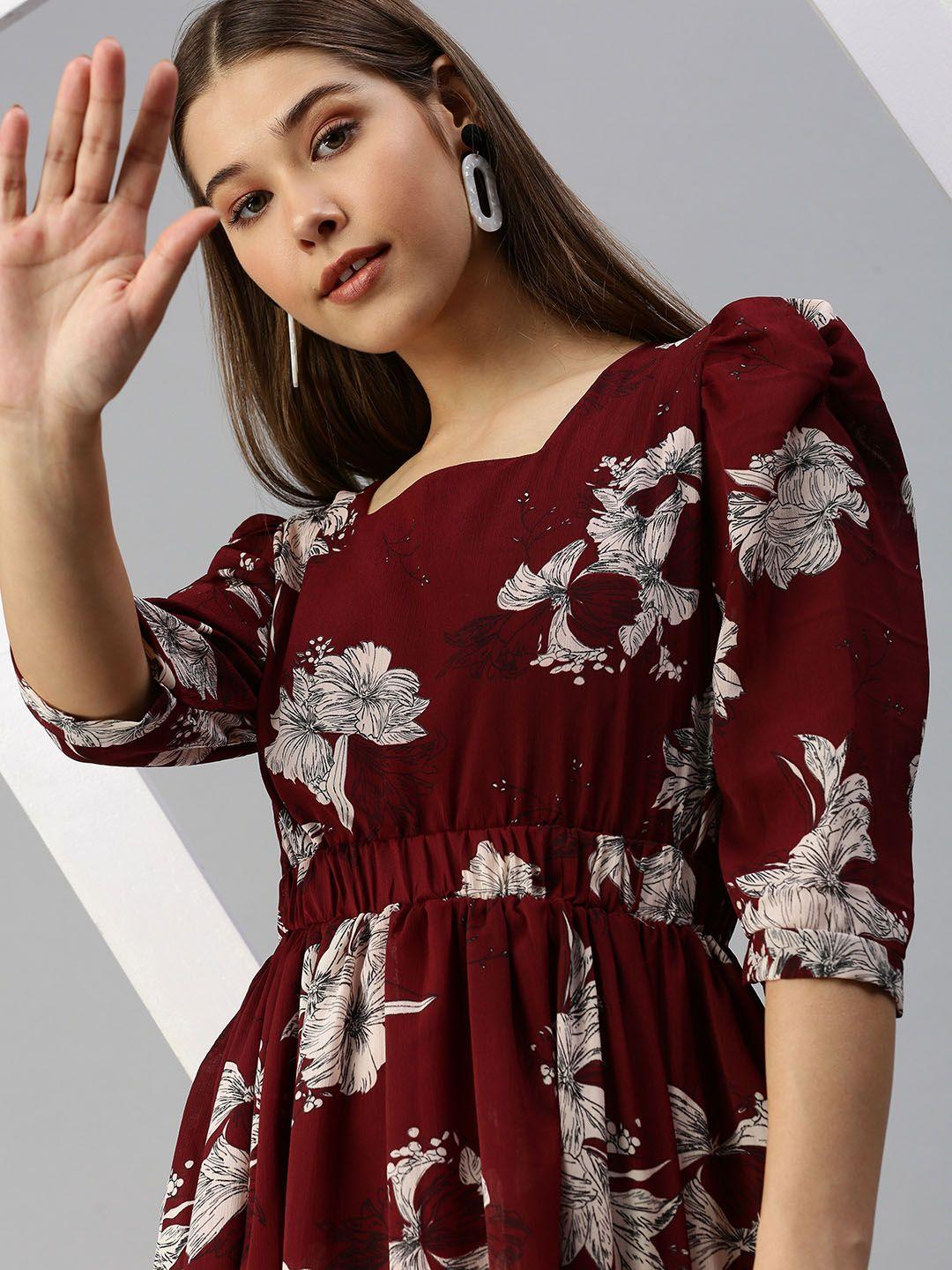 showoff-maroon-floral-georgette-dress