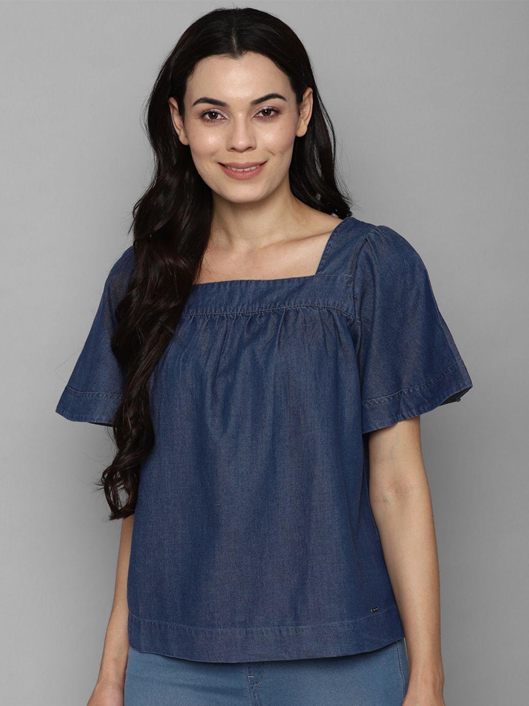 allen-solly-woman-navy-blue--solid-square-neck-regular-top