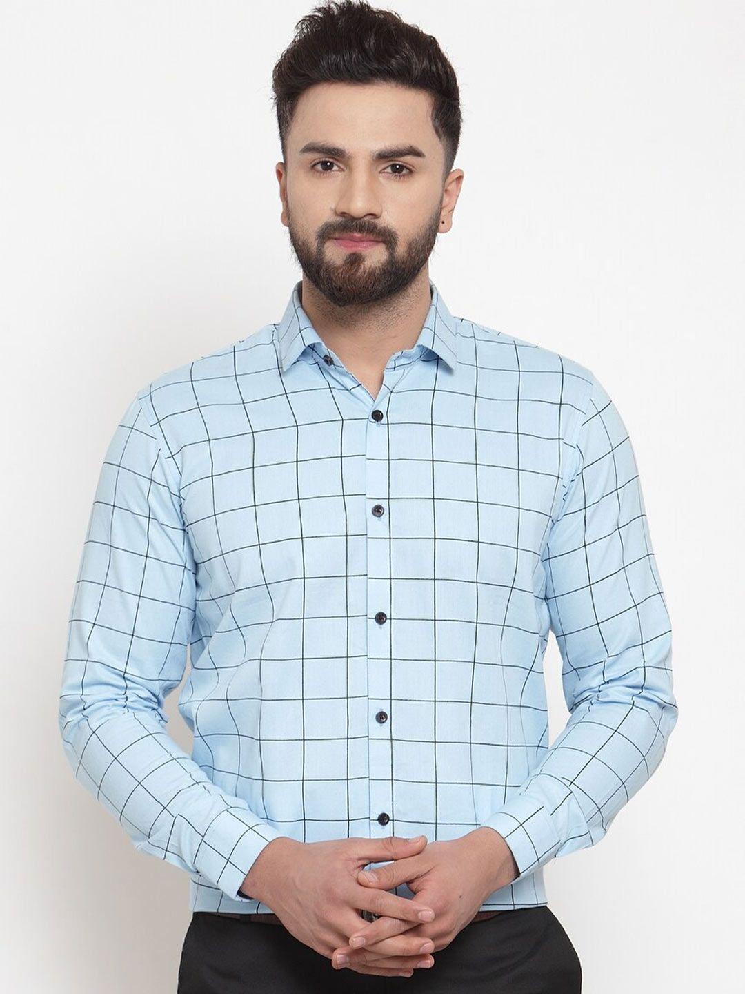 JAINISH Men Turquoise Blue Comfort Checked Formal Shirt