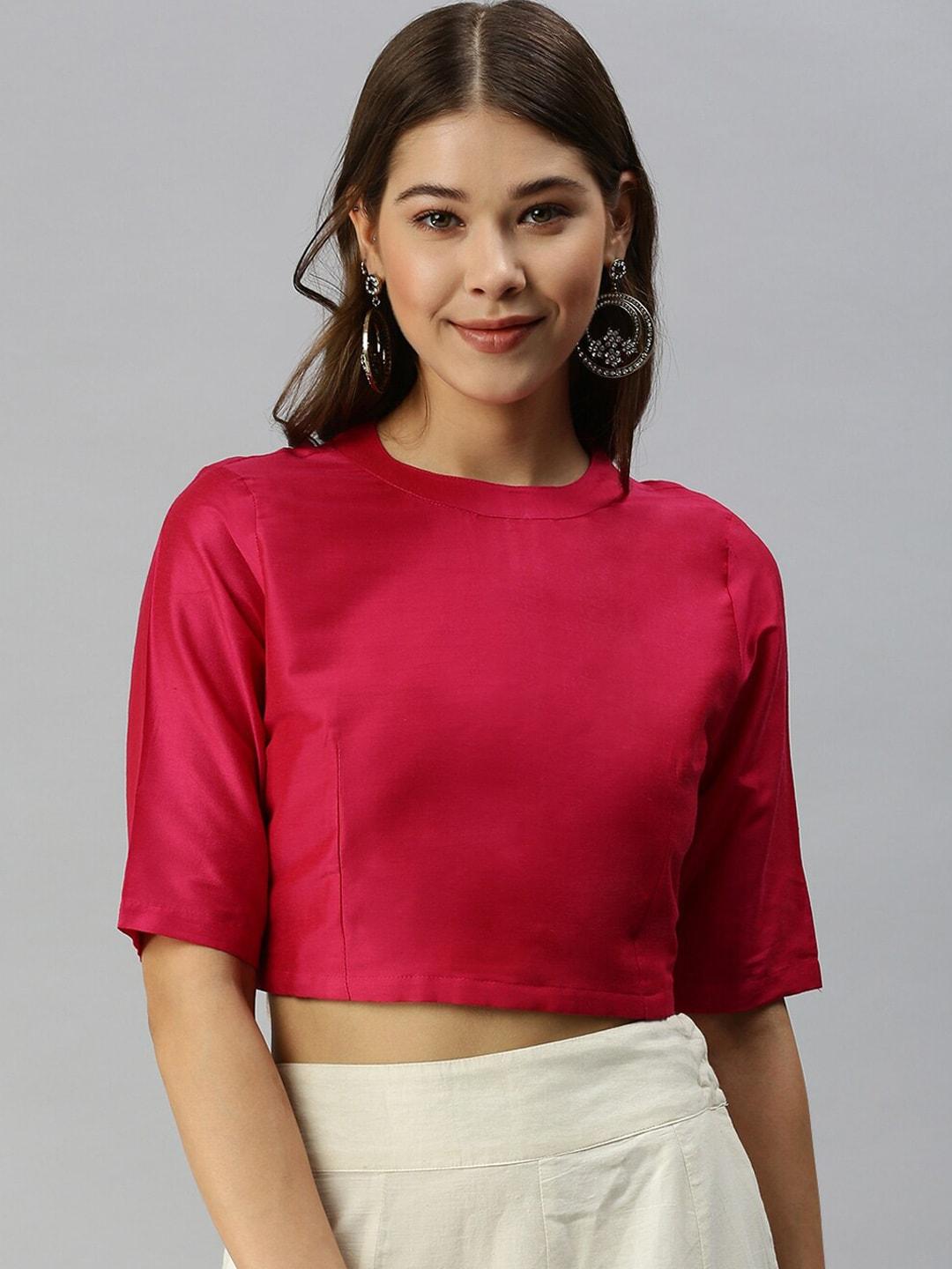 de-moza-women-fuchsia-solid-saree-blouse