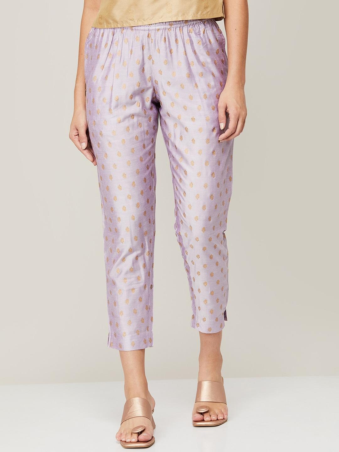 Melange by Lifestyle Women Purple Floral Print High-Rise Trousers
