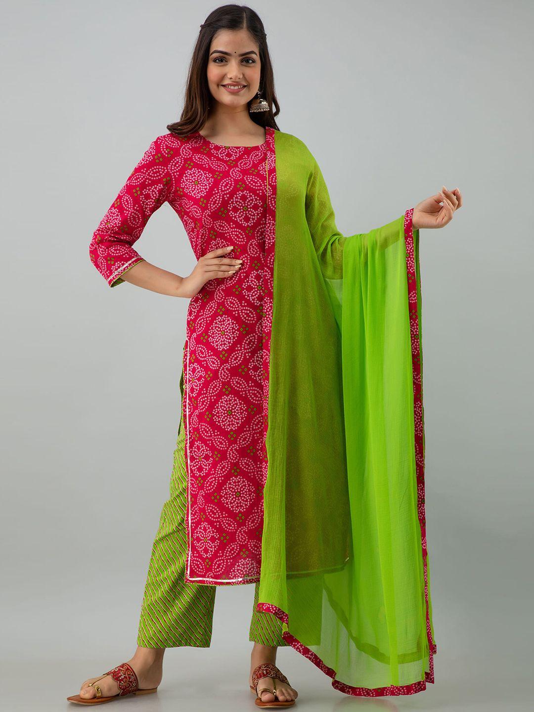 KIMAYRA Women Pink Ethnic Motifs Pure Cotton Kurta with Trousers & With Dupatta