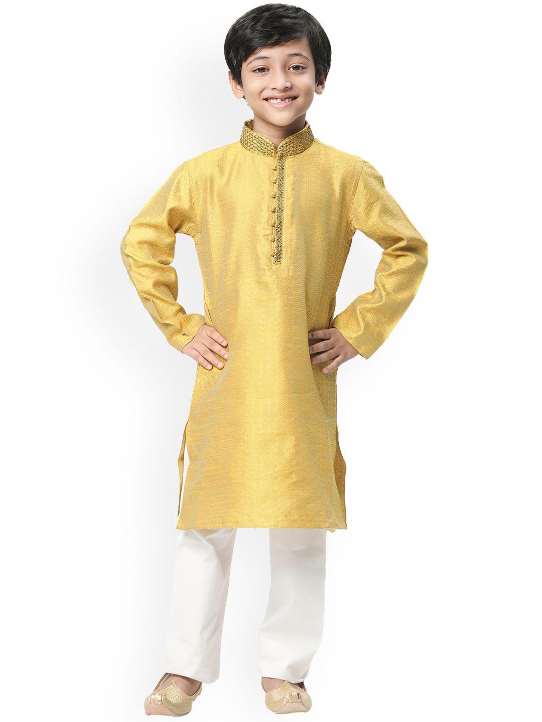 Manyavar Boys Yellow Ethnic Motifs Woven Design Kurta with Pyjamas