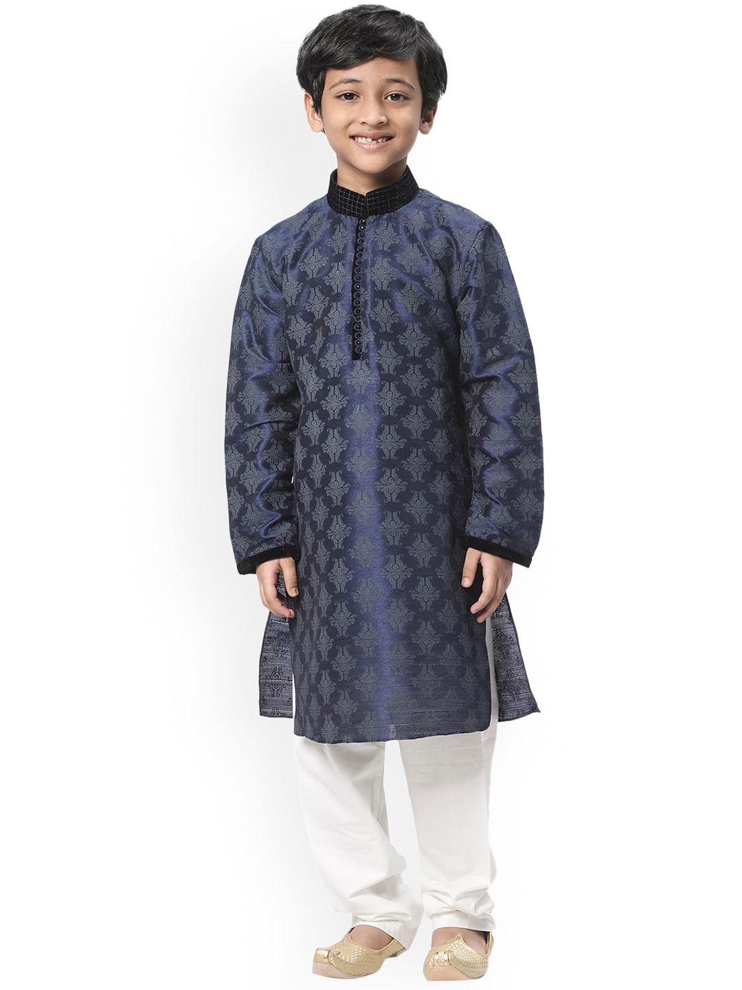 Manyavar Boys Blue Ethnic Motifs Printed Kurta with Pyjamas