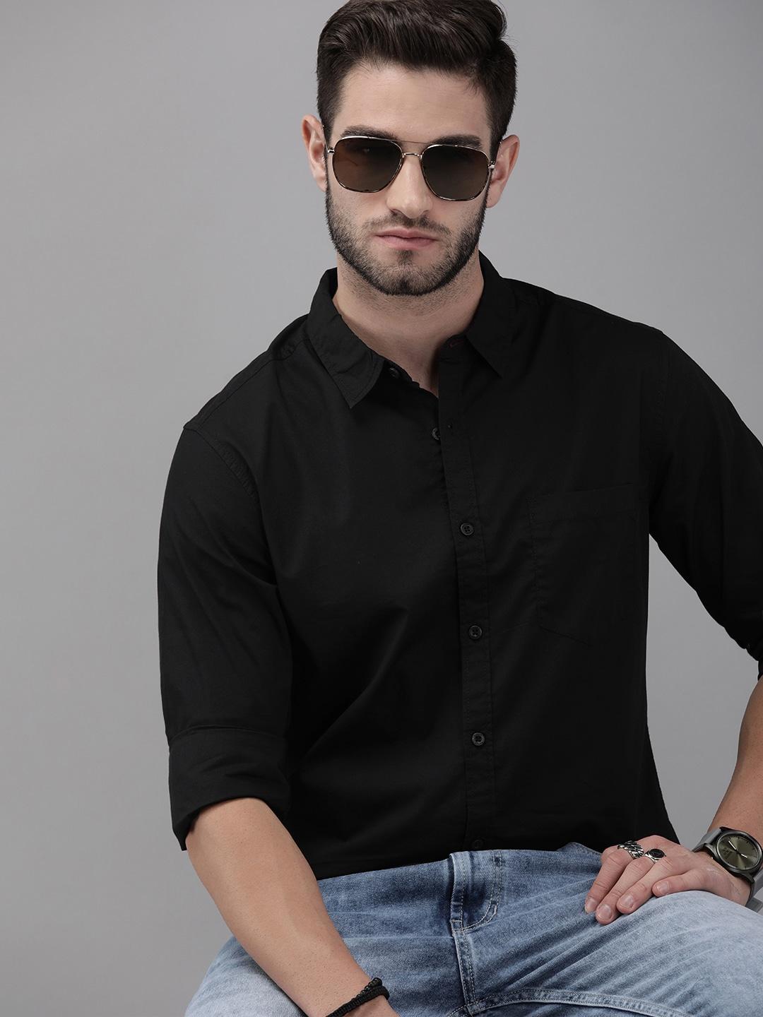 roadster-men-black-pure-cotton-casual-shirt
