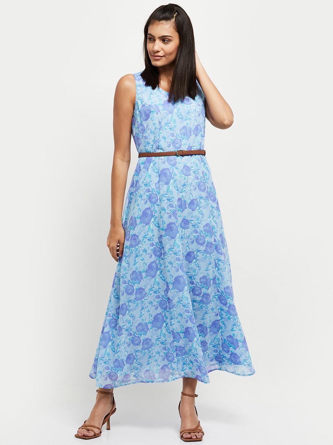 max Women Blue Floral Maxi Dress
