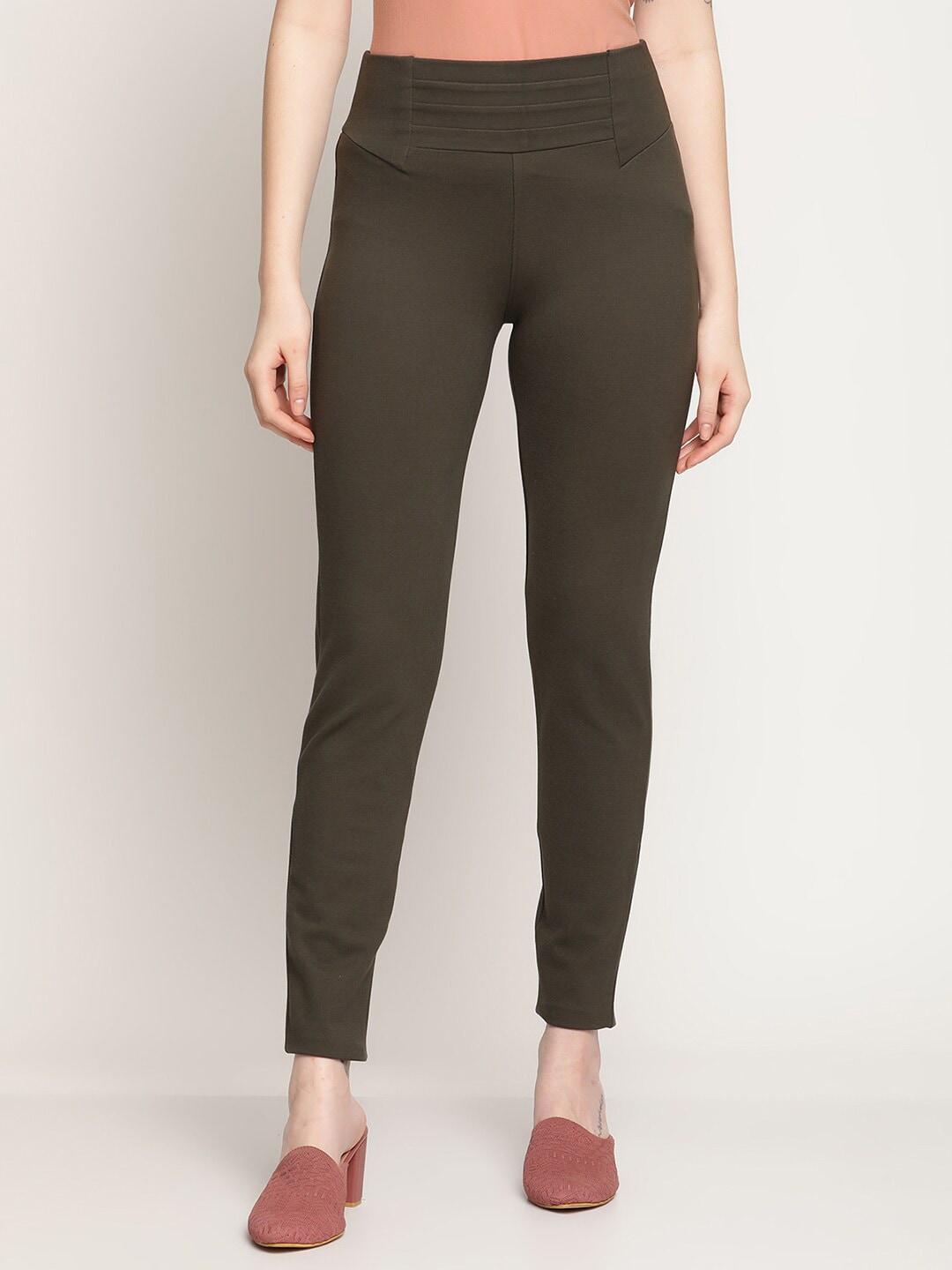 Cantabil Women Olive Solid Cotton Jeggings