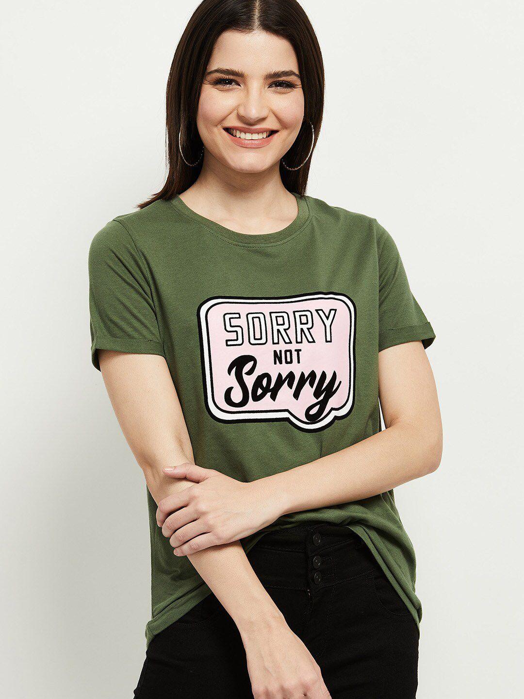 max-women-green-typography-printed-t-shirt