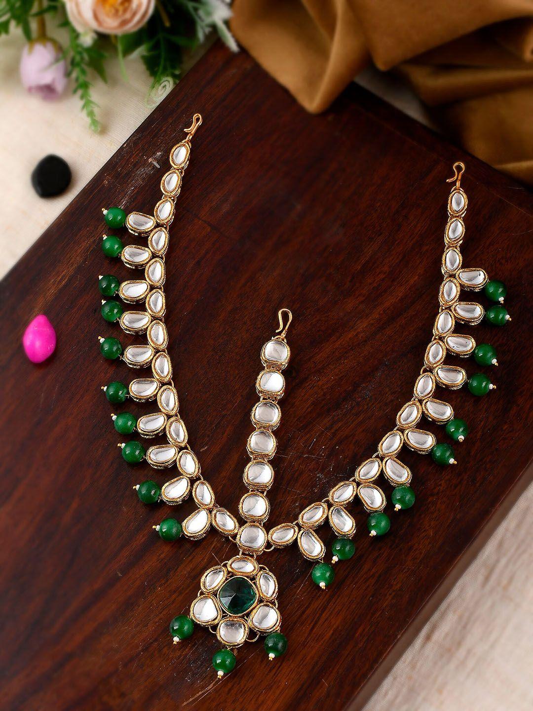 shoshaa-gold-plated-green-&-white-kundan-studded-&-beaded-handcrafted-matha-patti