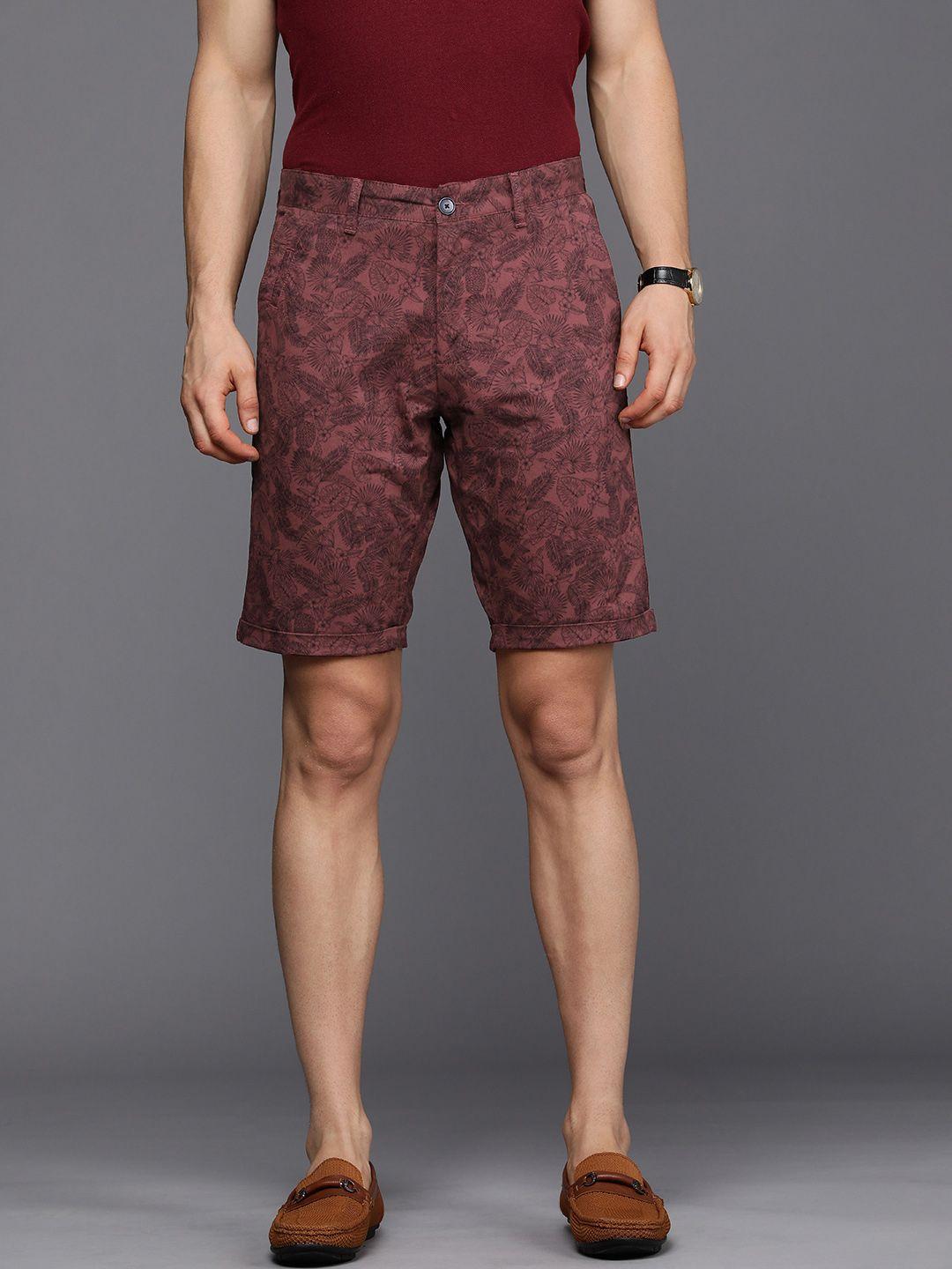 louis-philippe-sport-men-maroon-floral-printed-slim-fit-low-rise-chino-shorts