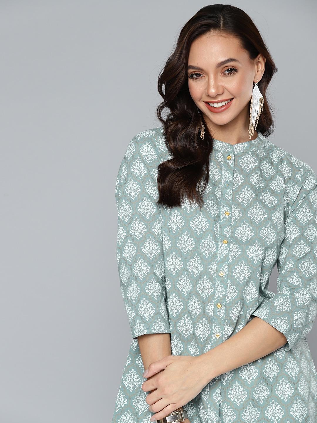 here&now-blue-&-white-ethnic-motifs-printed-pure-cotton-kurti