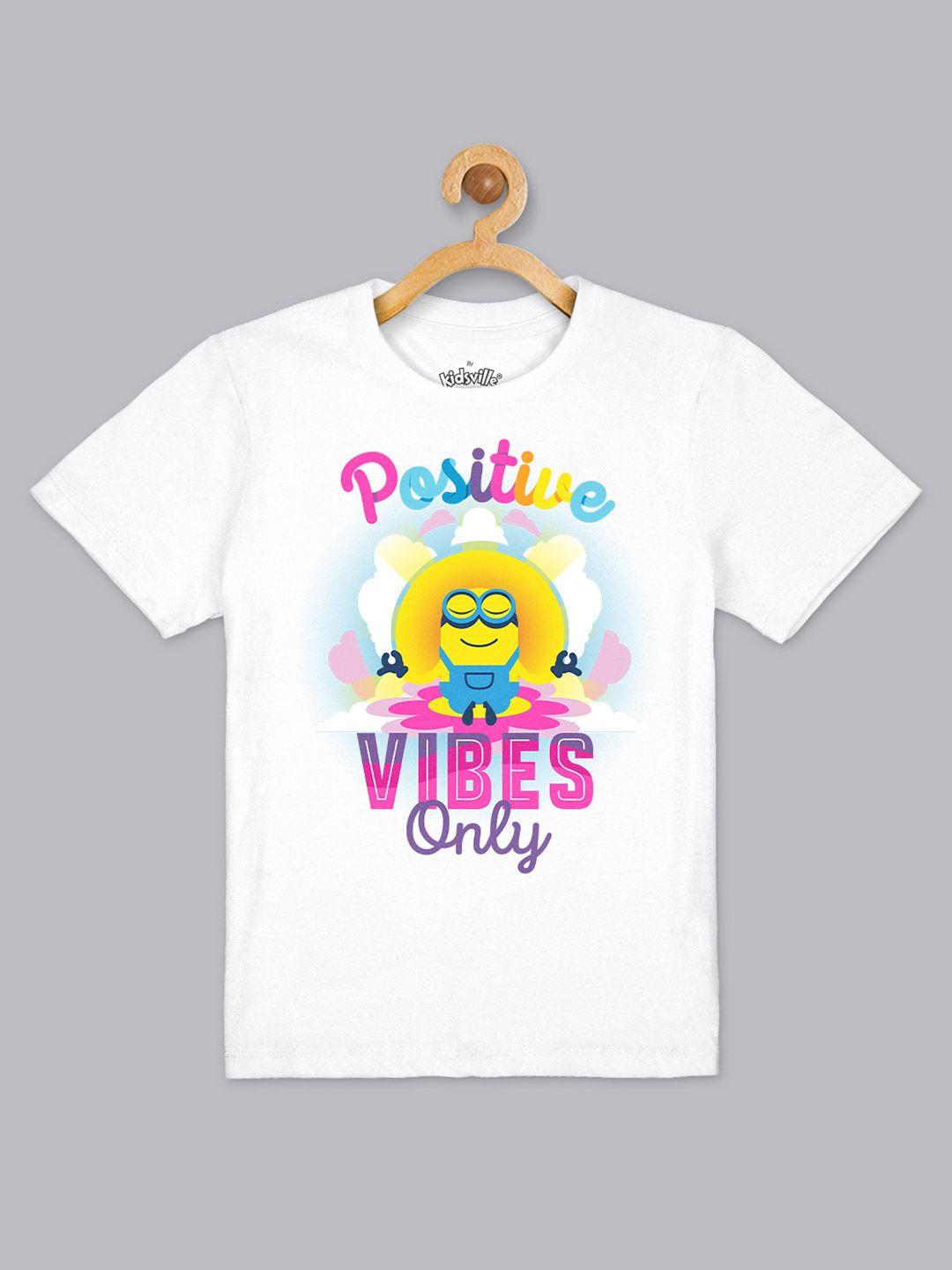 Kids Ville Boys White Minions Printed Pure Cotton T-shirt