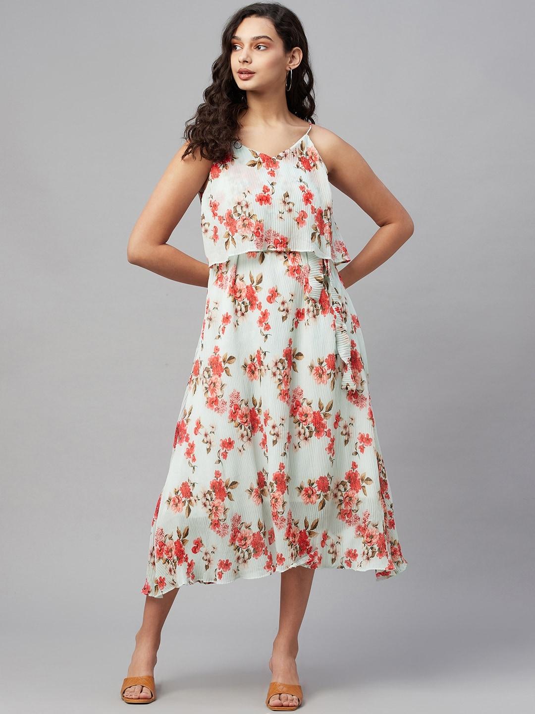 myshka-white-&-peach-coloured-floral-georgette-a-line-midi-dress