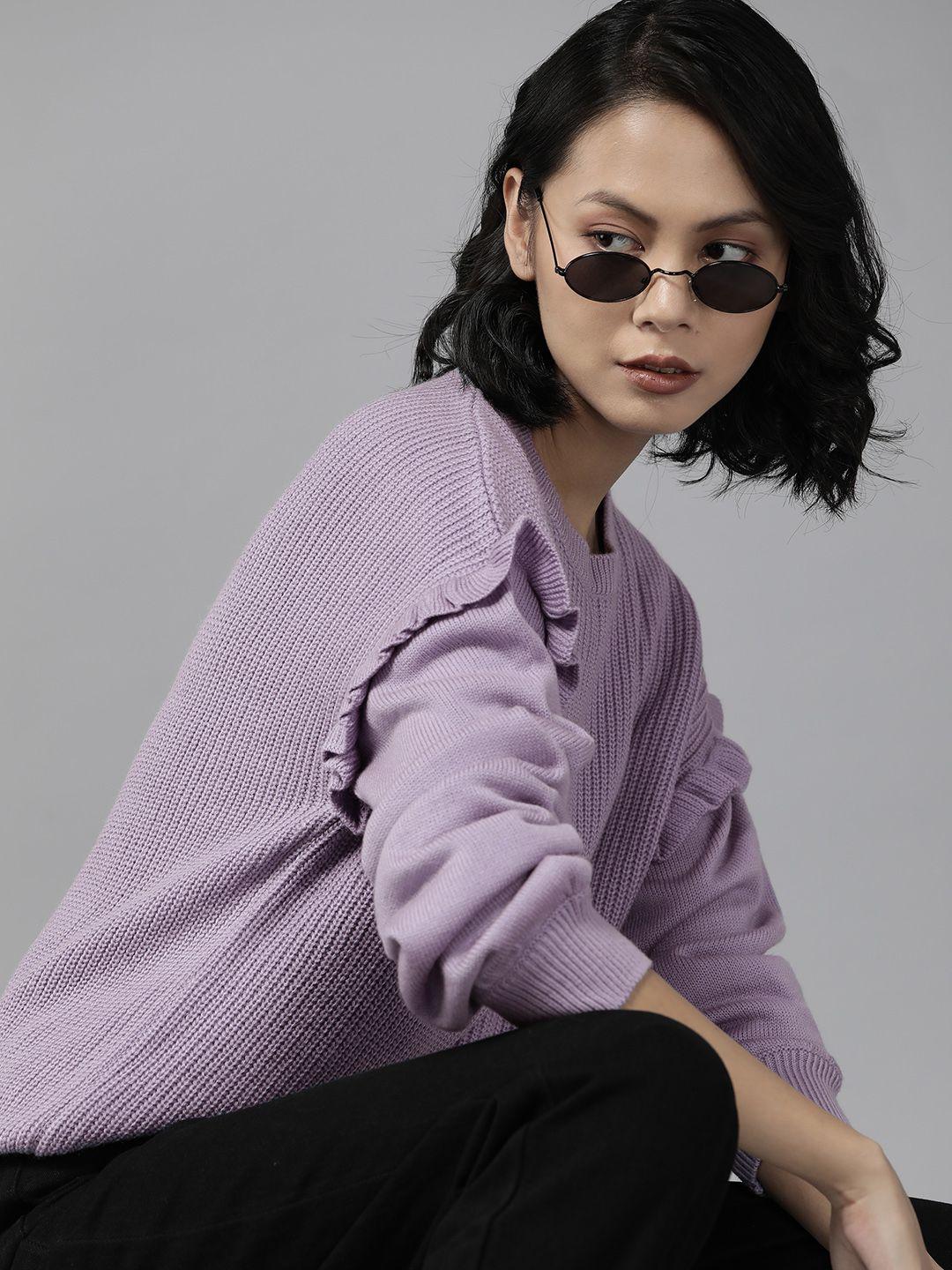 the-roadster-lifestyle-co.-women-lavender-pure-acrylic-solid-ruffled-detail-pullover