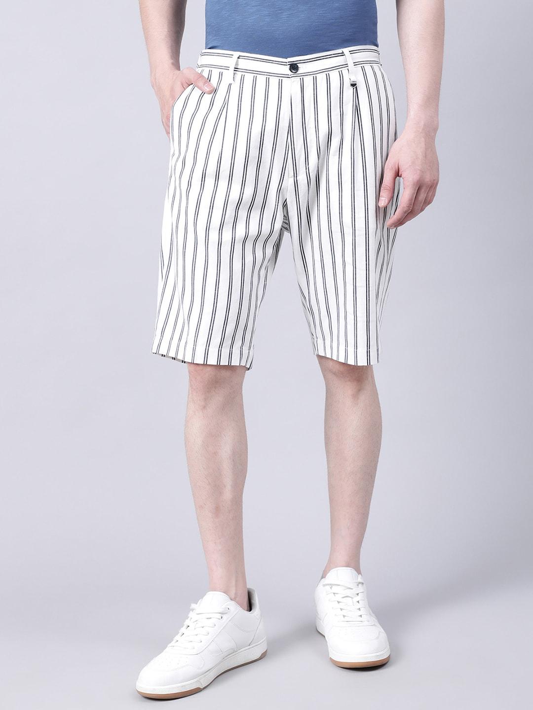 antony-morato-men-cream-coloured-striped-skinny-fit-shorts