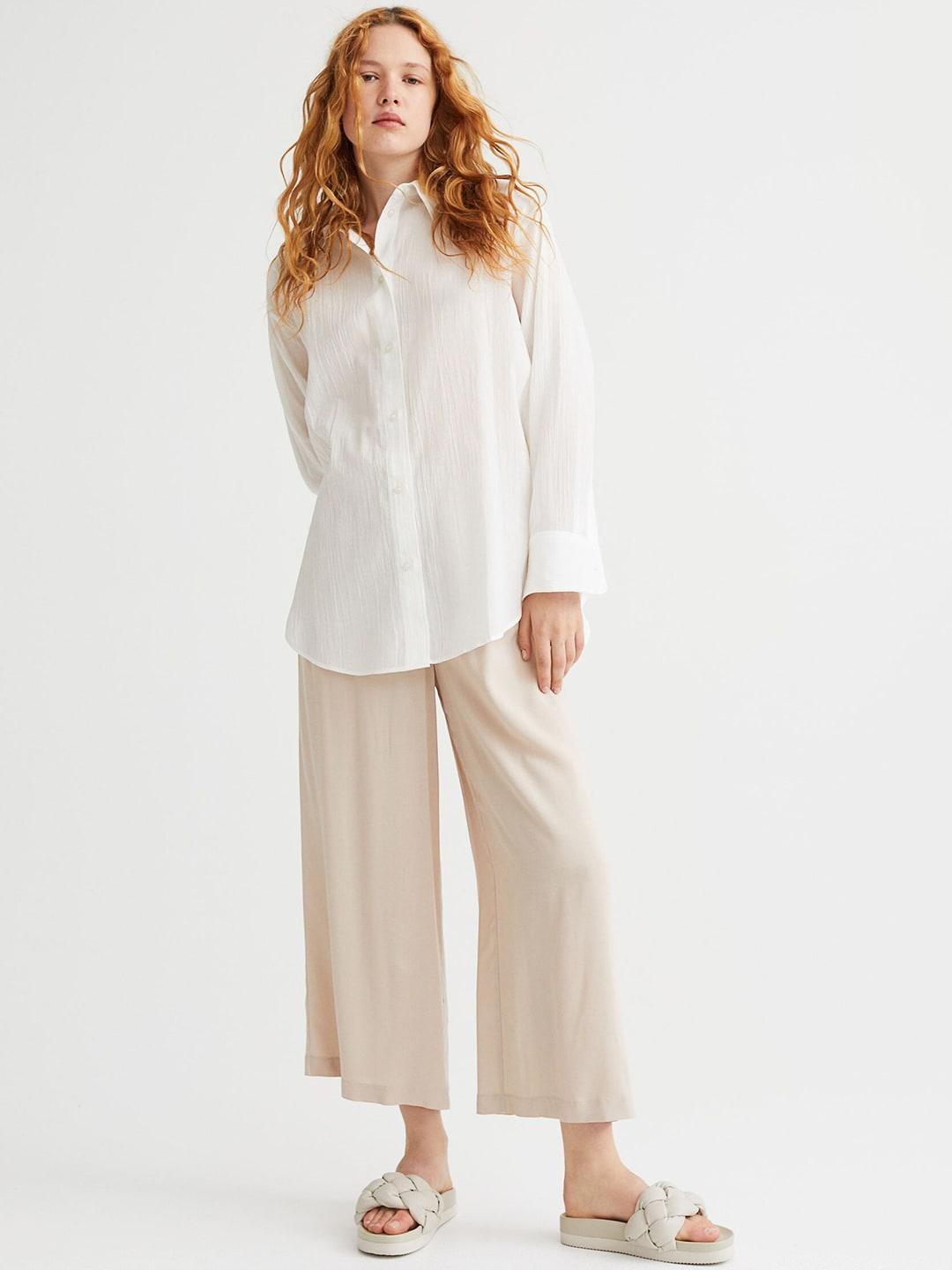 H&M Beige Cropped Pull-On Trousers