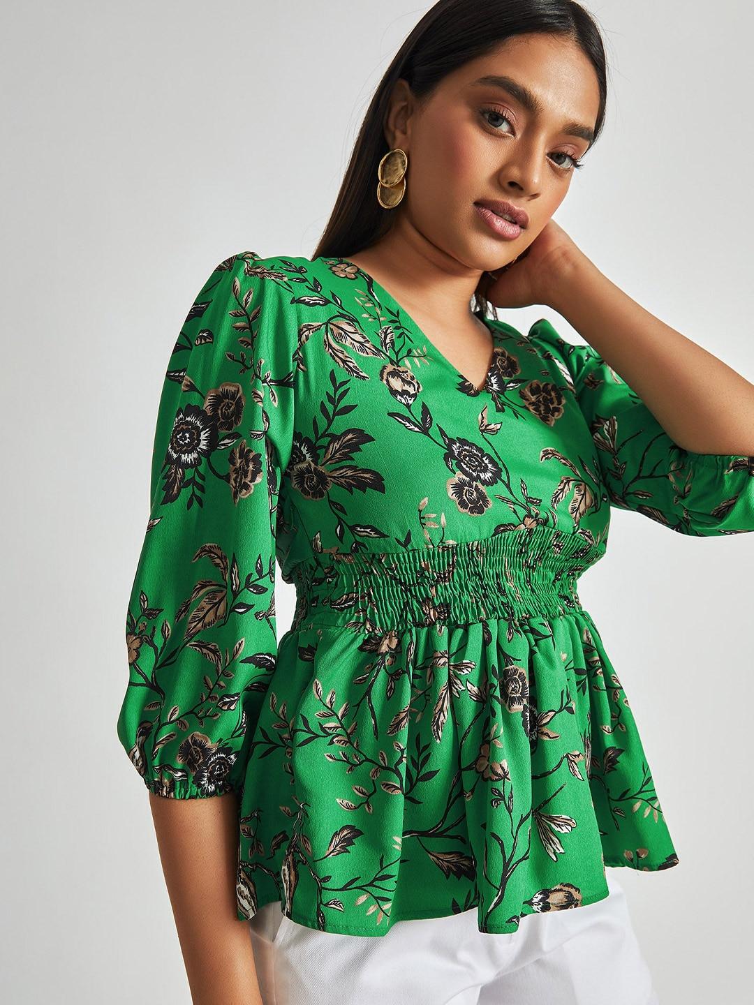 the-label-life-emerald-green-floral-peplum-top