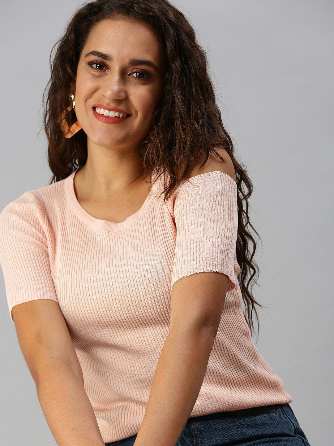 SHOWOFF Women Peach-Coloured Fitted Top