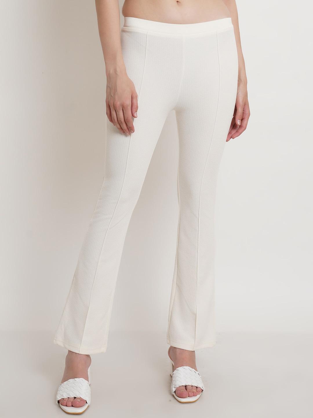 Popwings Women Off White Relaxed Easy Wash Trousers