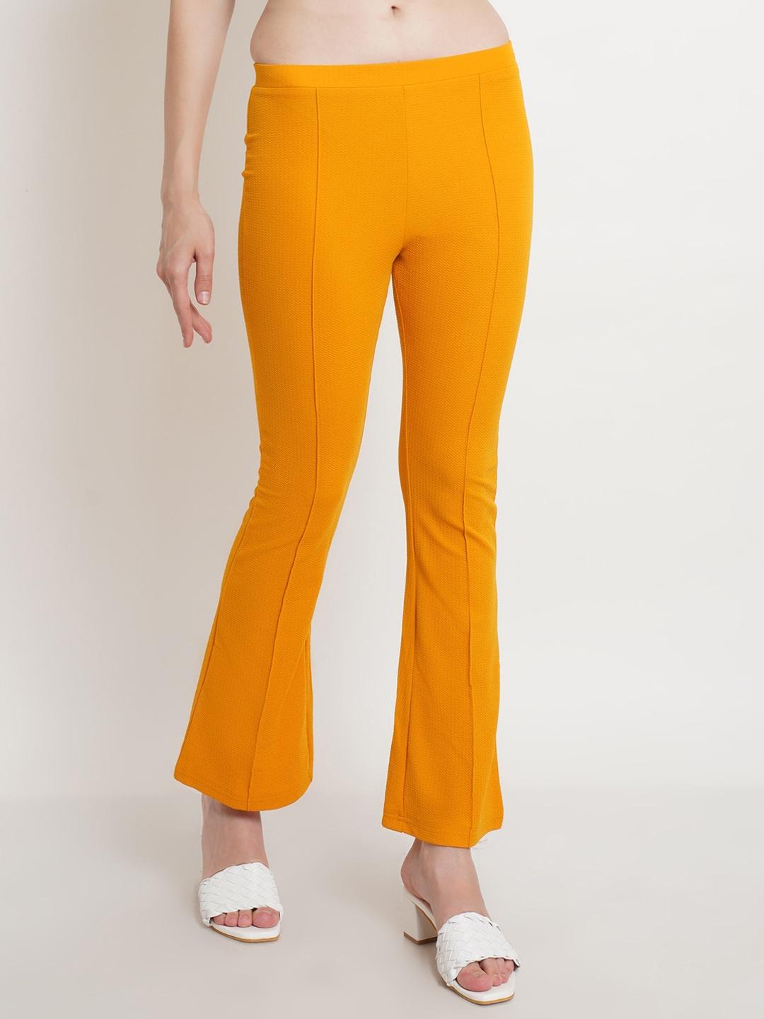 Popwings Women Mustard Yellow Relaxed Easy Wash Trousers