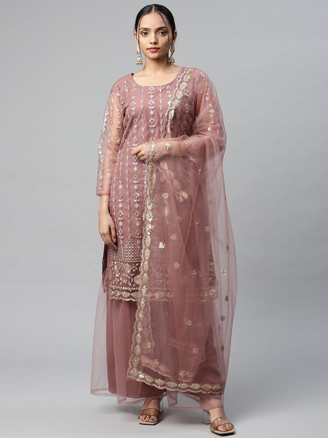 Readiprint Fashions Mauve & Gold-Toned Embroidered Unstitched Dress Material